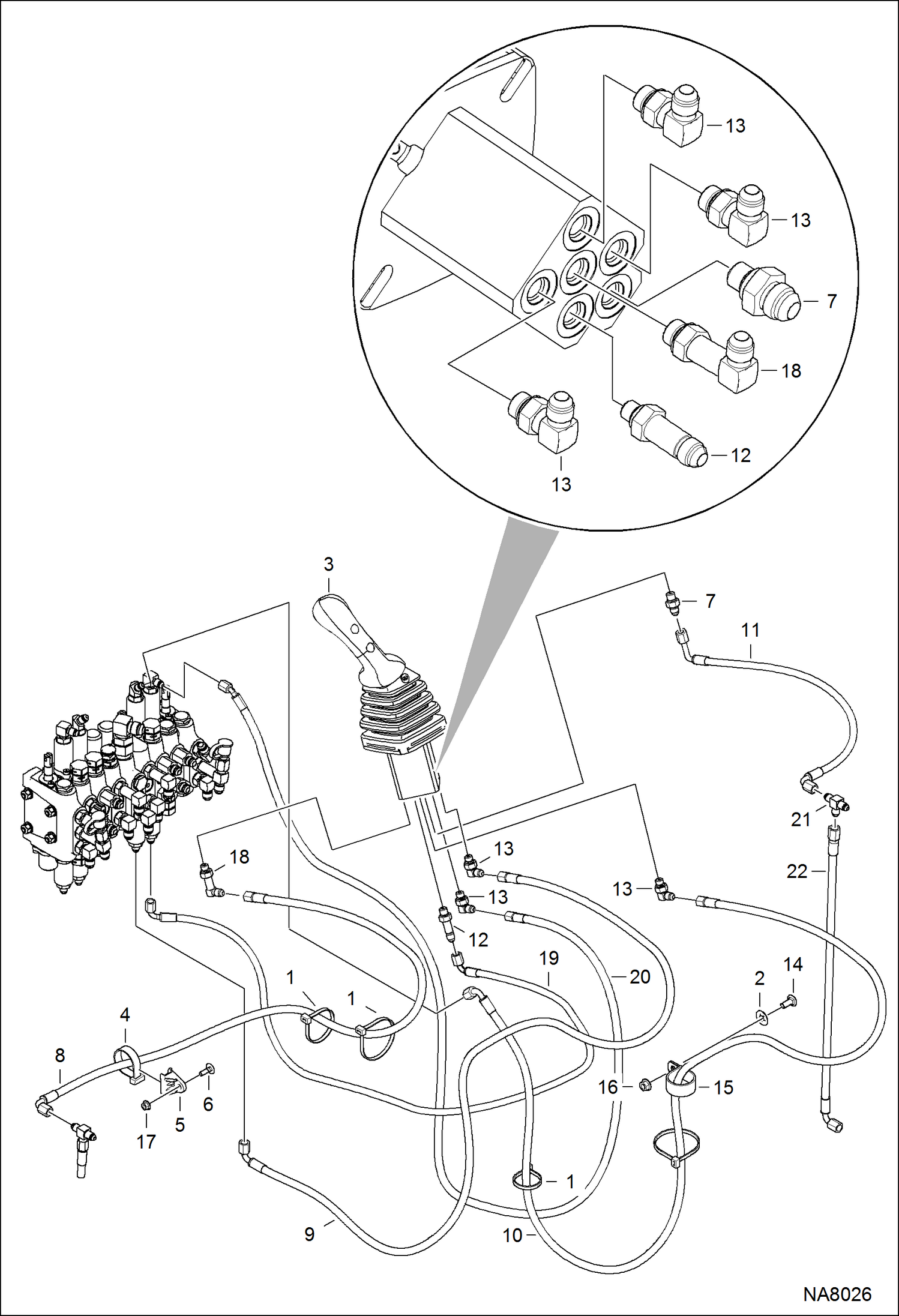 Схема запчастей Bobcat 418 - HYDRAULIC CIRCUITRY (Pilot, RH Joystick) AB4711453 - 12155 HYDRAULIC SYSTEM