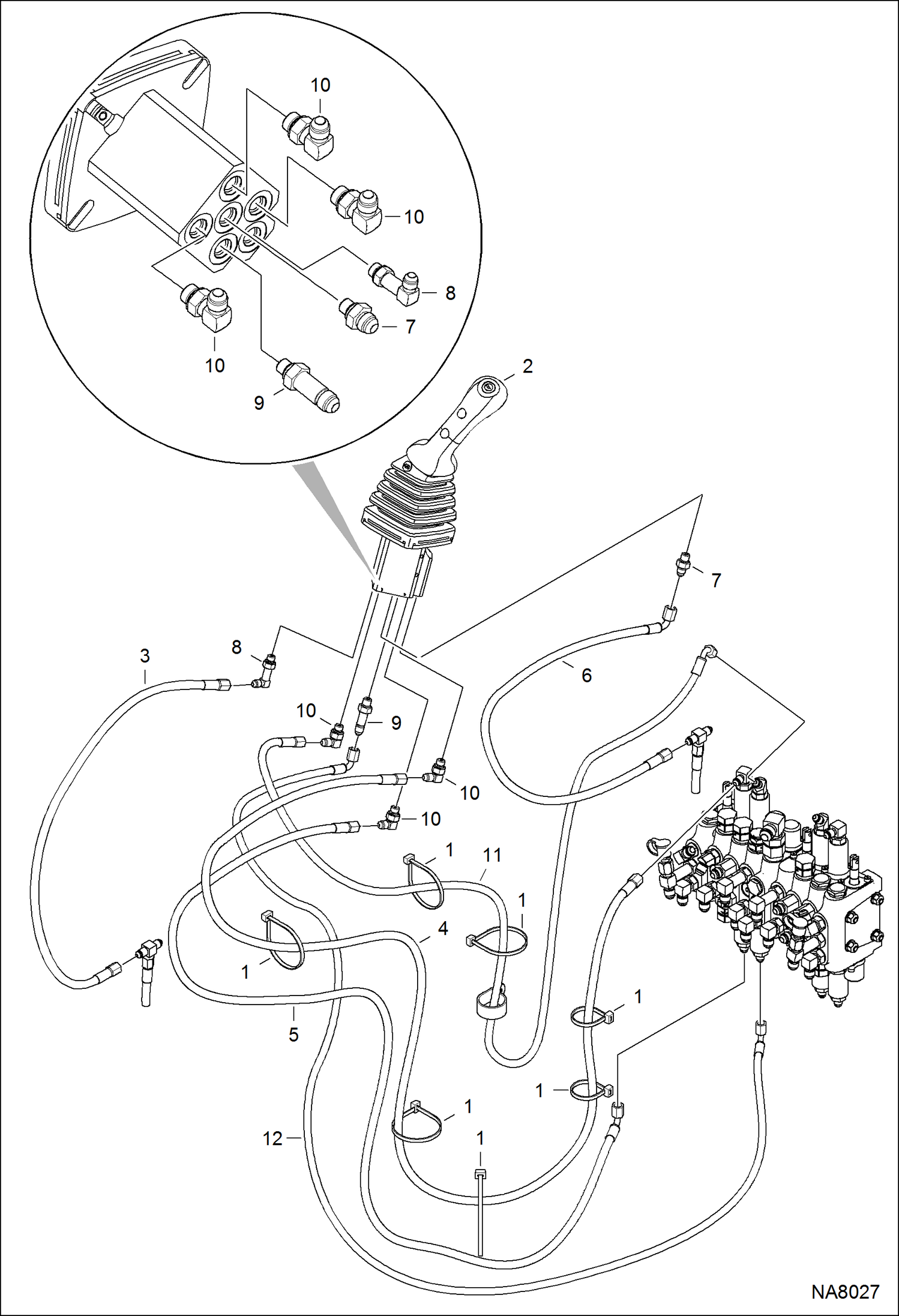 Схема запчастей Bobcat 418 - HYDRAULIC CIRCUITRY (Pilot, LH Joystick) AB4711453 - 12155 HYDRAULIC SYSTEM