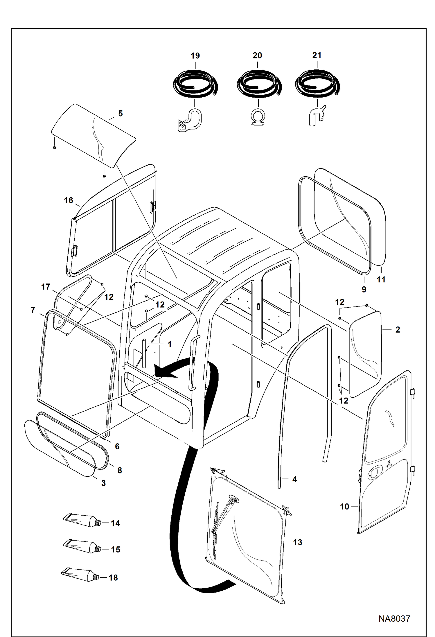 Схема запчастей Bobcat 321 - OPERATOR CAB (Windows) MAIN FRAME