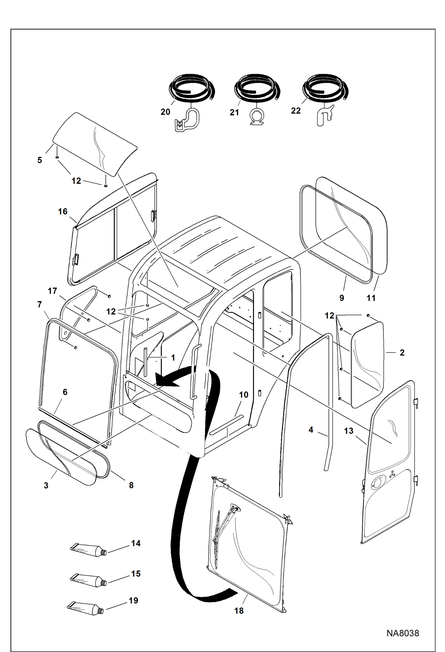 Схема запчастей Bobcat 319 - OPERATOR CAB (Windows) MAIN FRAME