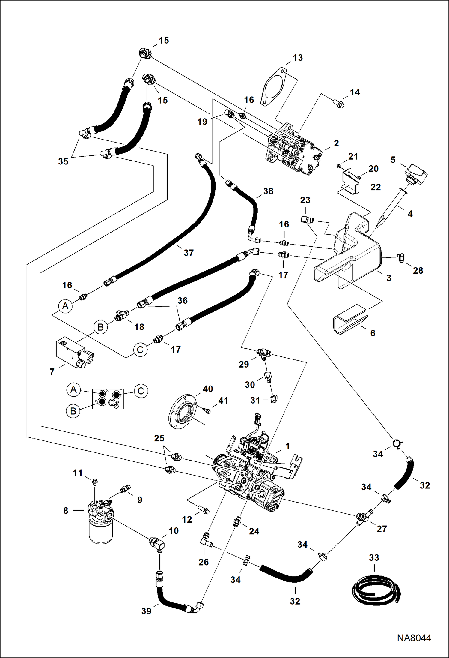 Схема запчастей Bobcat 3600 - HYDRAULIC CIRCUITRY (Pump, Motor & Tank) HYDROSTATIC SYSTEM