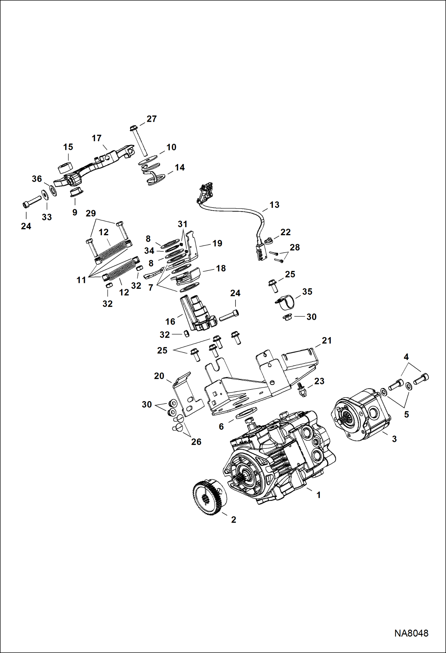 Схема запчастей Bobcat 3600 - HYDROSTATIC PUMP ATTACHING PARTS HYDROSTATIC SYSTEM