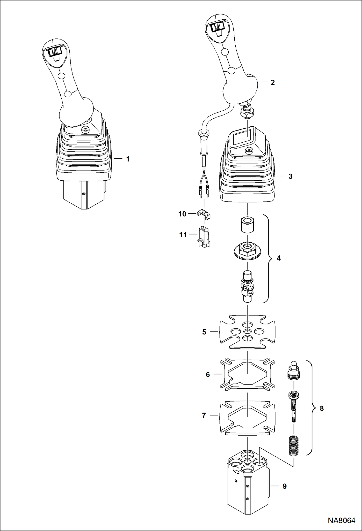 Схема запчастей Bobcat E25 - RH JOYSTICK AB8B11081 & Above HYDRAULIC SYSTEM