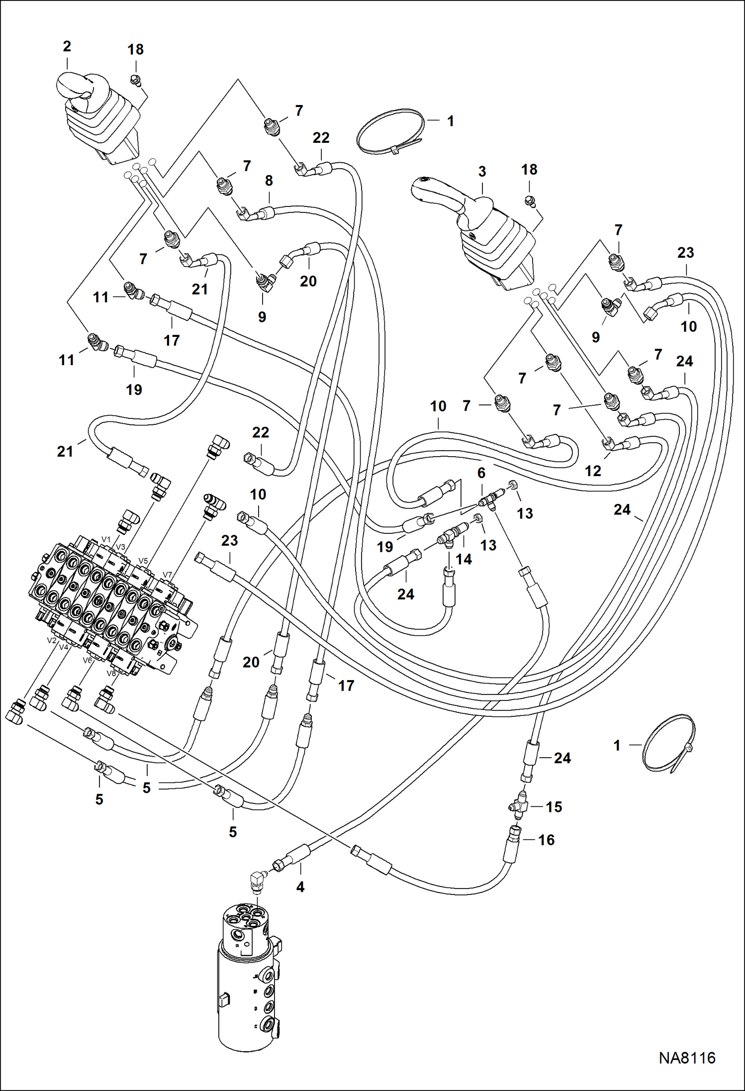 Схема запчастей Bobcat E14 - HYDRAULIC CIRCUITRY (Pilot) AHNM22242 &Above HYDRAULIC SYSTEM