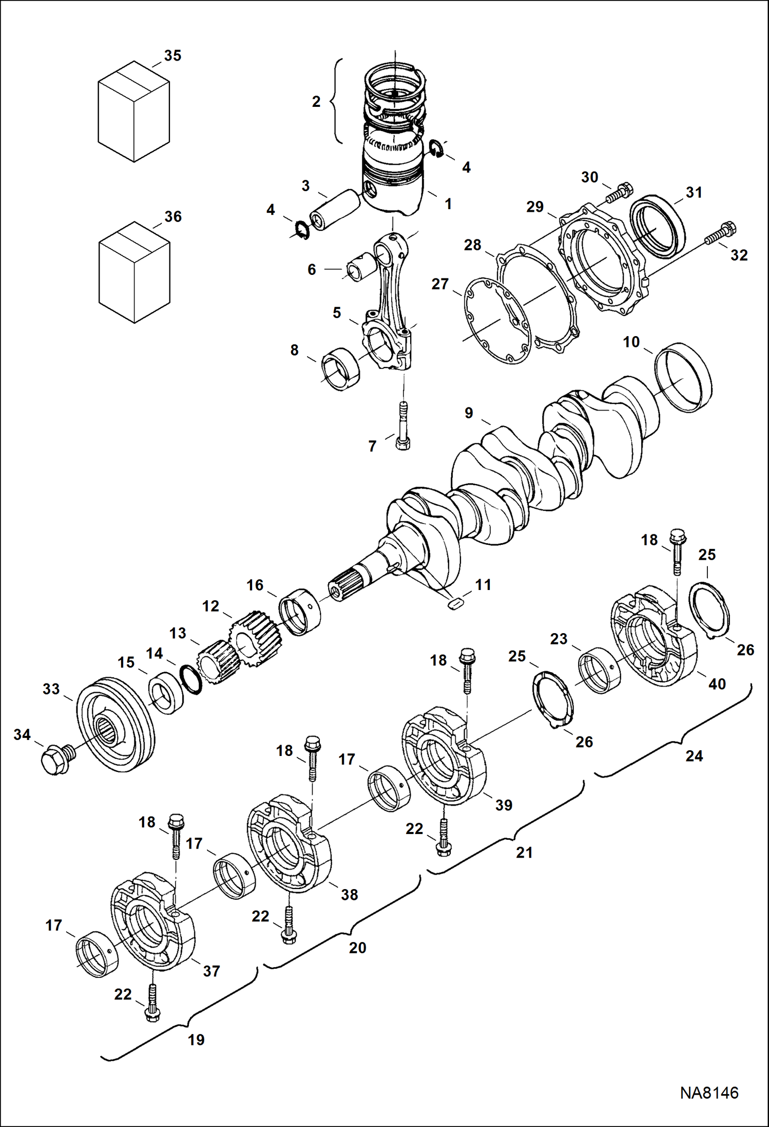 Схема запчастей Bobcat E26 - PISTON & CRANKSHAFT POWER UNIT