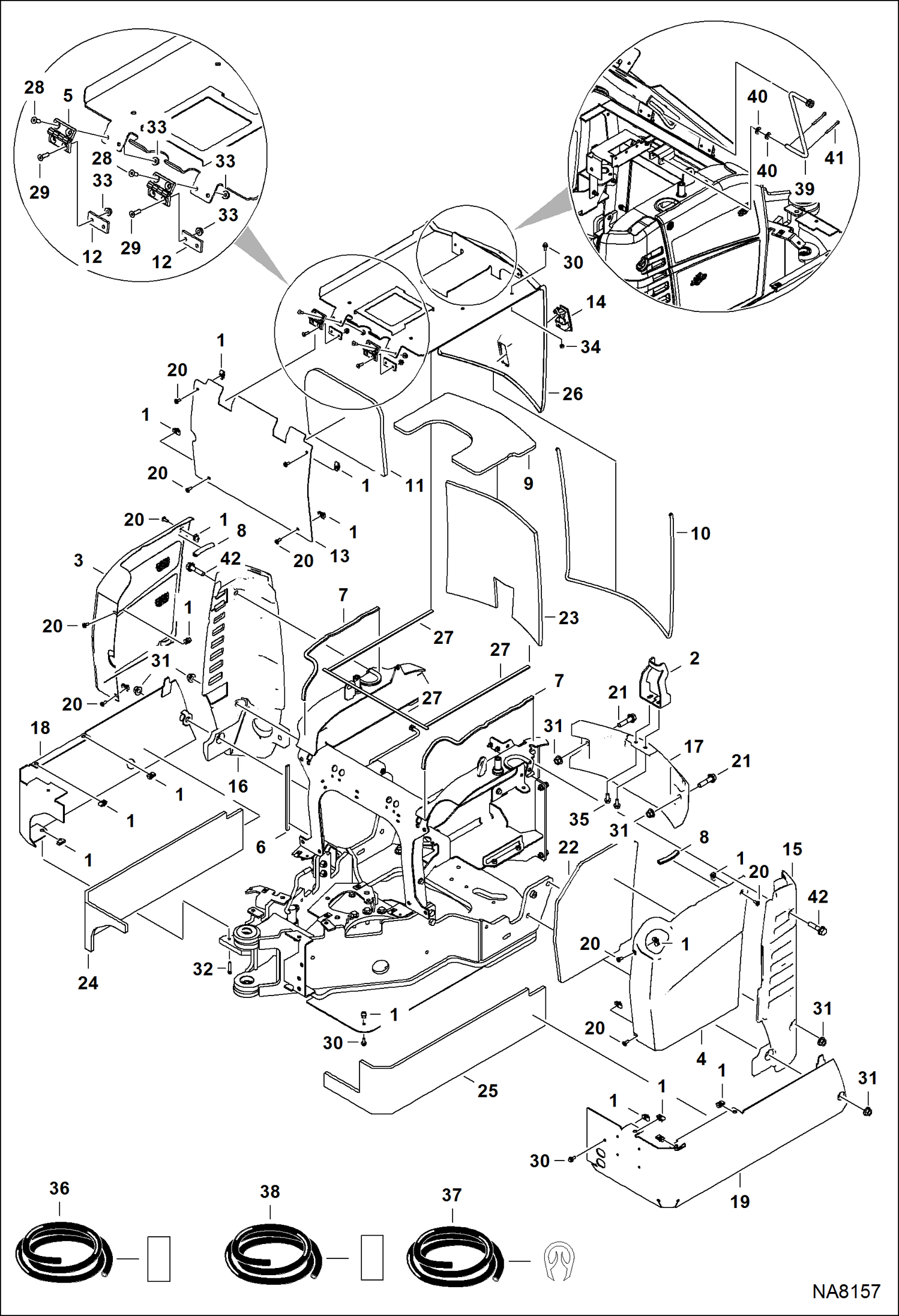 Схема запчастей Bobcat 418 - MAIN FRAME (Covers & Insulation) MAIN FRAME