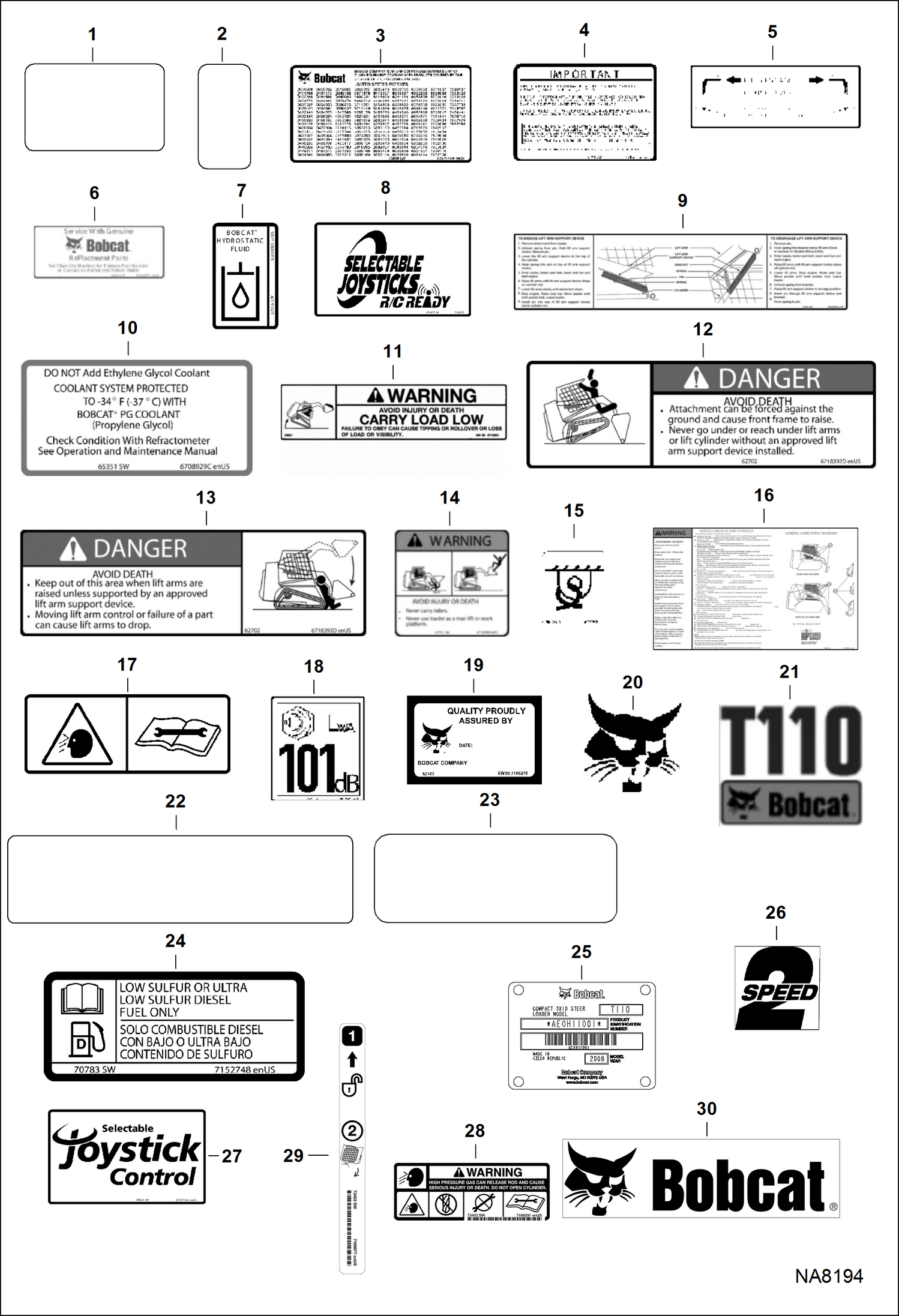 Схема запчастей Bobcat T-Series - DECALS (Outside) (AE0H11001 & Above) ACCESSORIES & OPTIONS