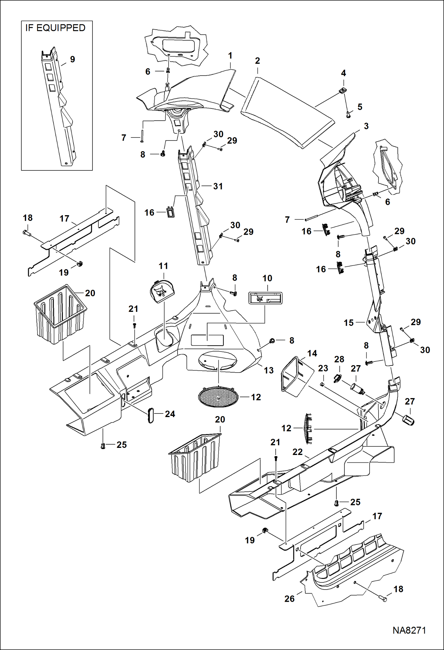 Схема запчастей Bobcat S-Series - OPERATOR CAB (Cab Interior) (Deluxe) MAIN FRAME