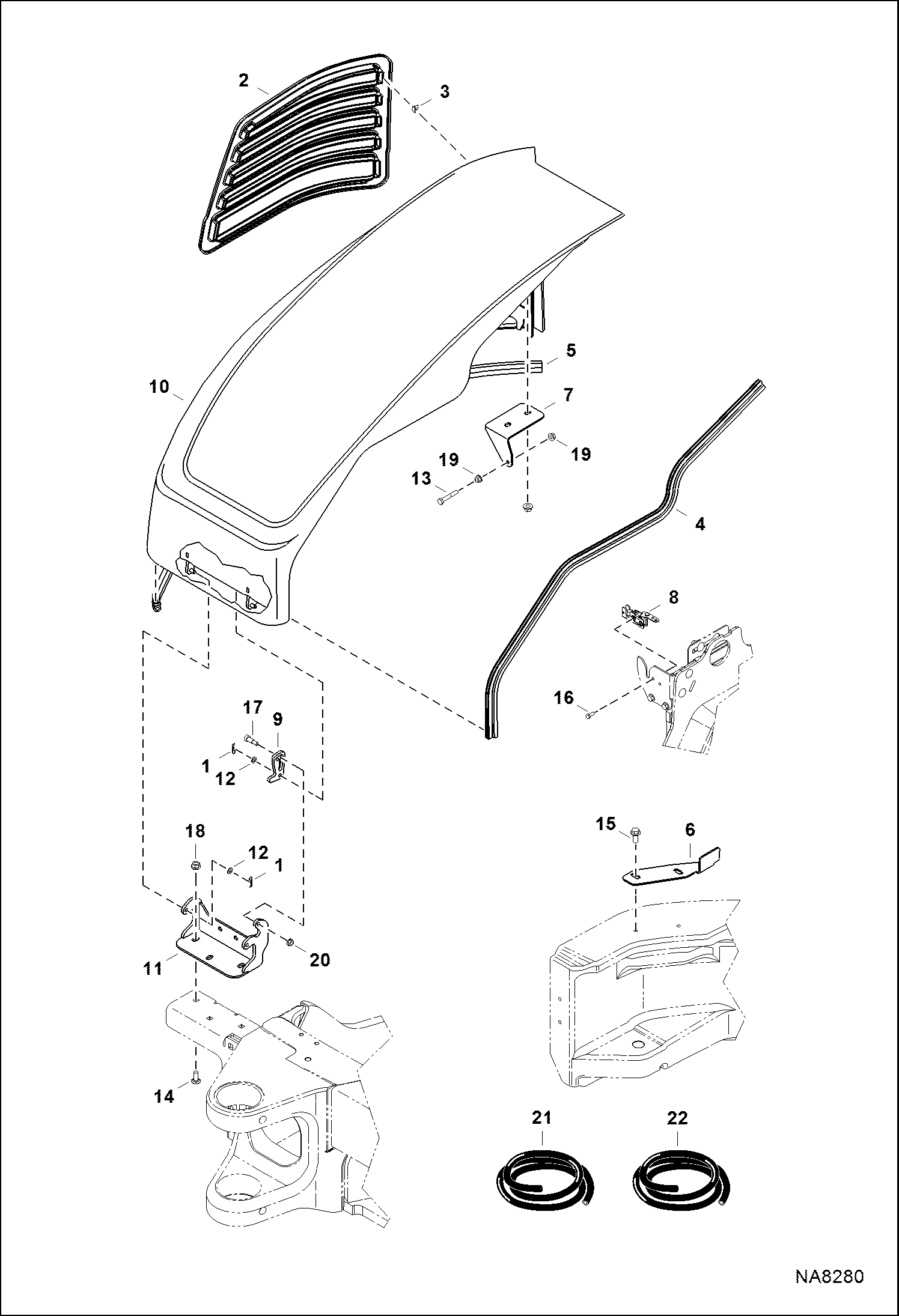 Схема запчастей Bobcat E45 - RH COVER (W/ Bracket Hold Open) (S/N AG3G14001 & Above, AHHC13001 & Above) MAIN FRAME