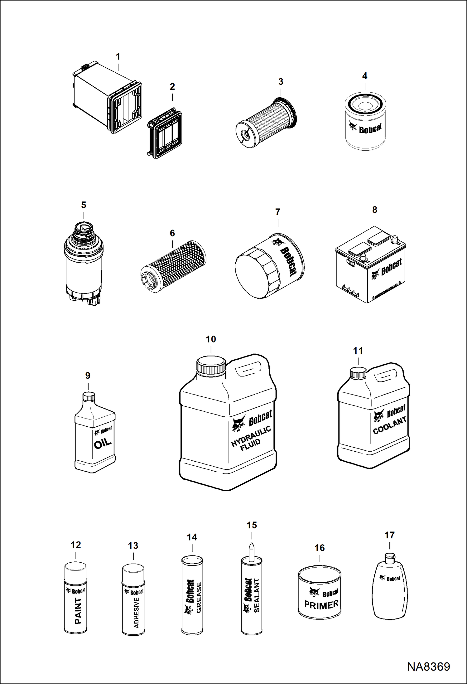 Схема запчастей Bobcat S-Series - MAINTENANCE ITEMS (Service Parts) MAINTENANCE ITEMS