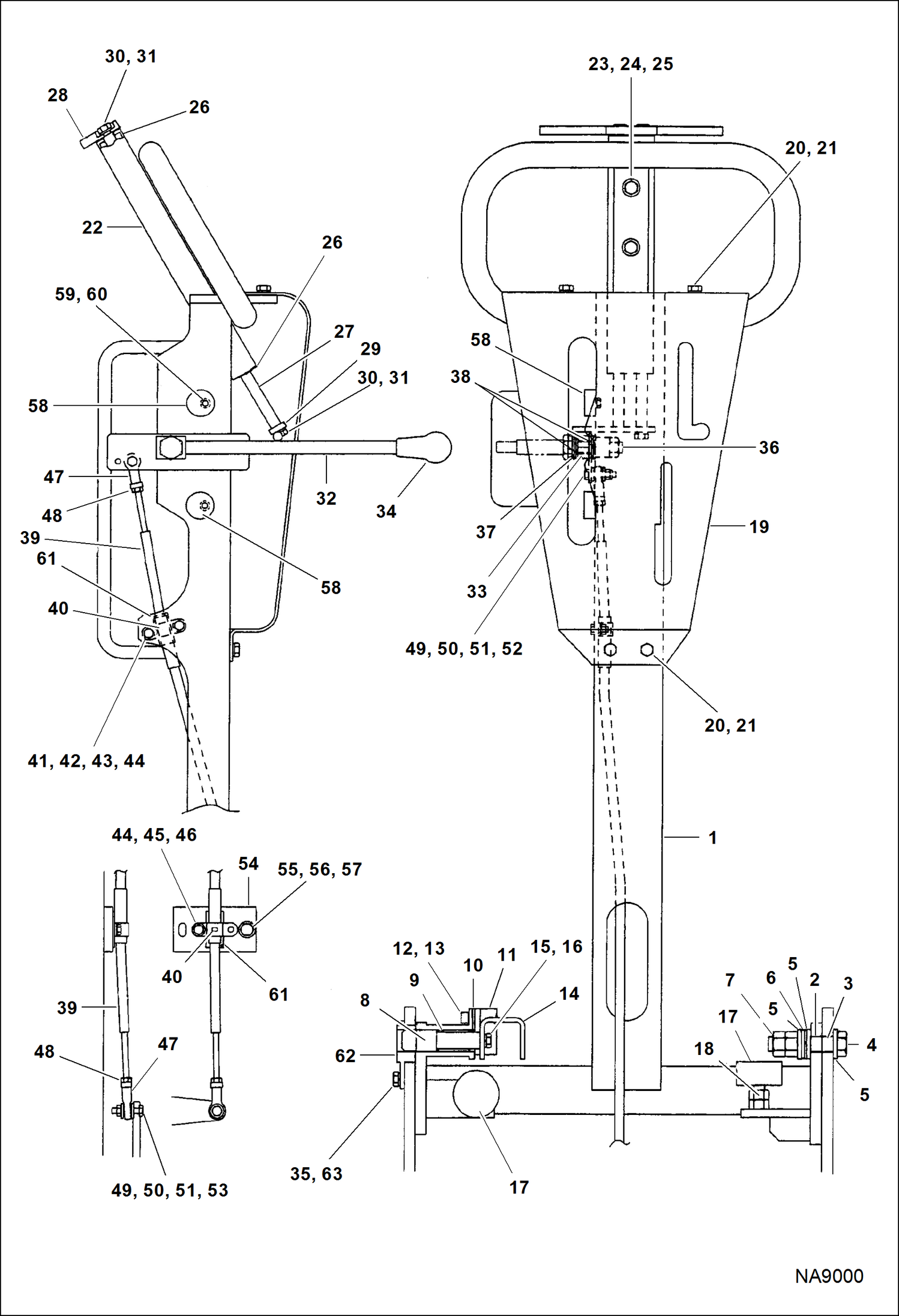 Схема запчастей Bobcat DOUBLE DRUM ROLLER - OPERATING HANDLE (Forward/Reverse) MAIN FRAME