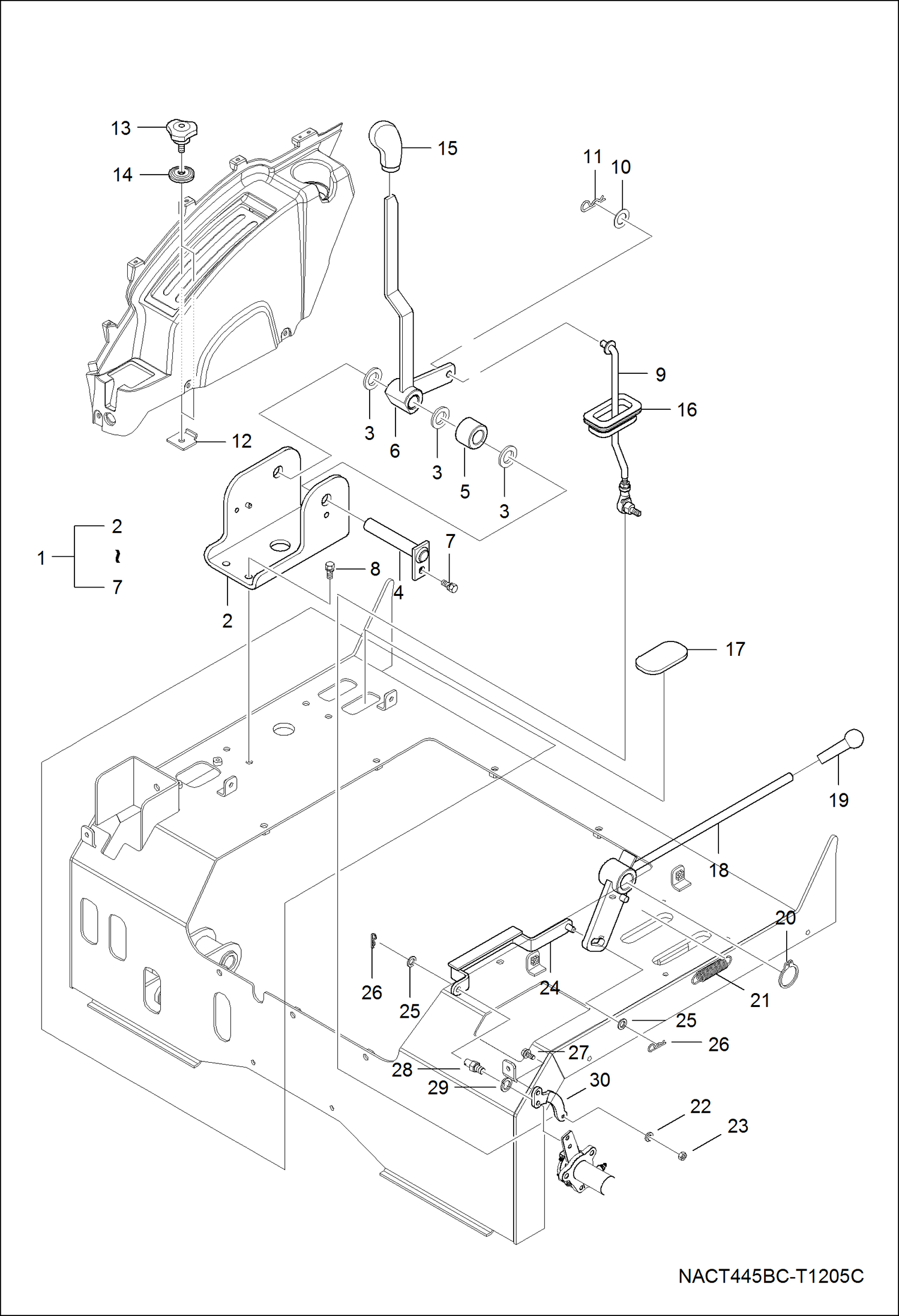 Схема запчастей Bobcat CT335 - POSITION CONTROL LEVER GROUP 1 HYDRAULIC SYSTEM