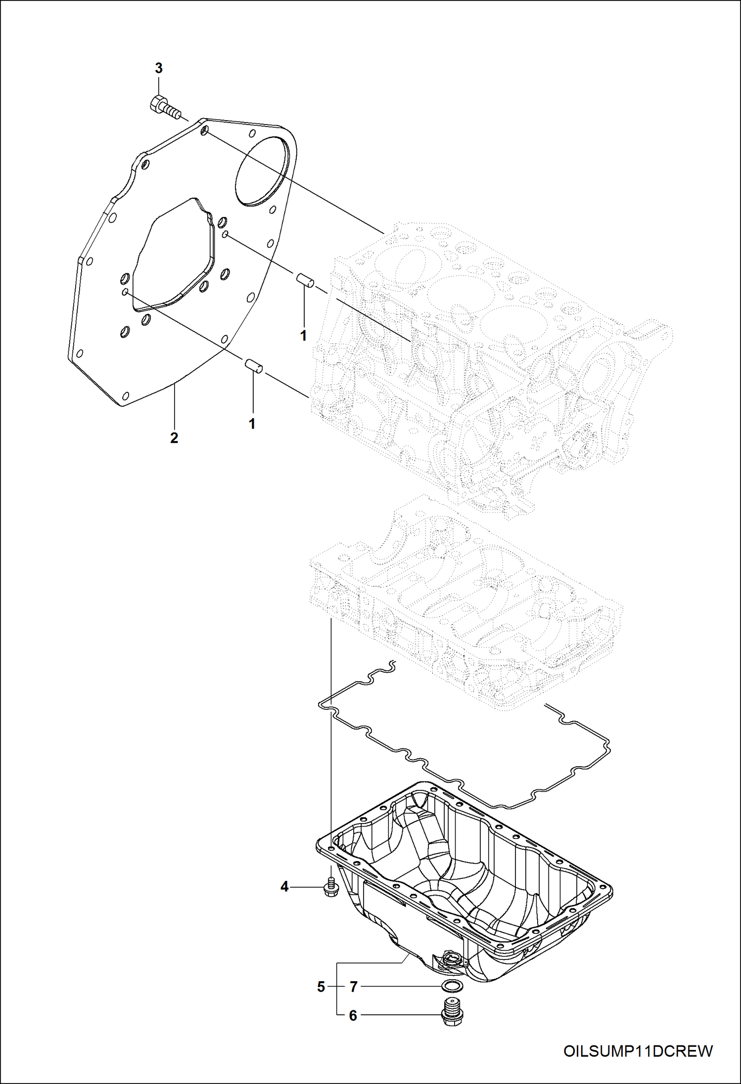 Схема запчастей Bobcat 3400 - ENGINE, MOUNTING FLANGE & OIL SUMP POWER UNIT