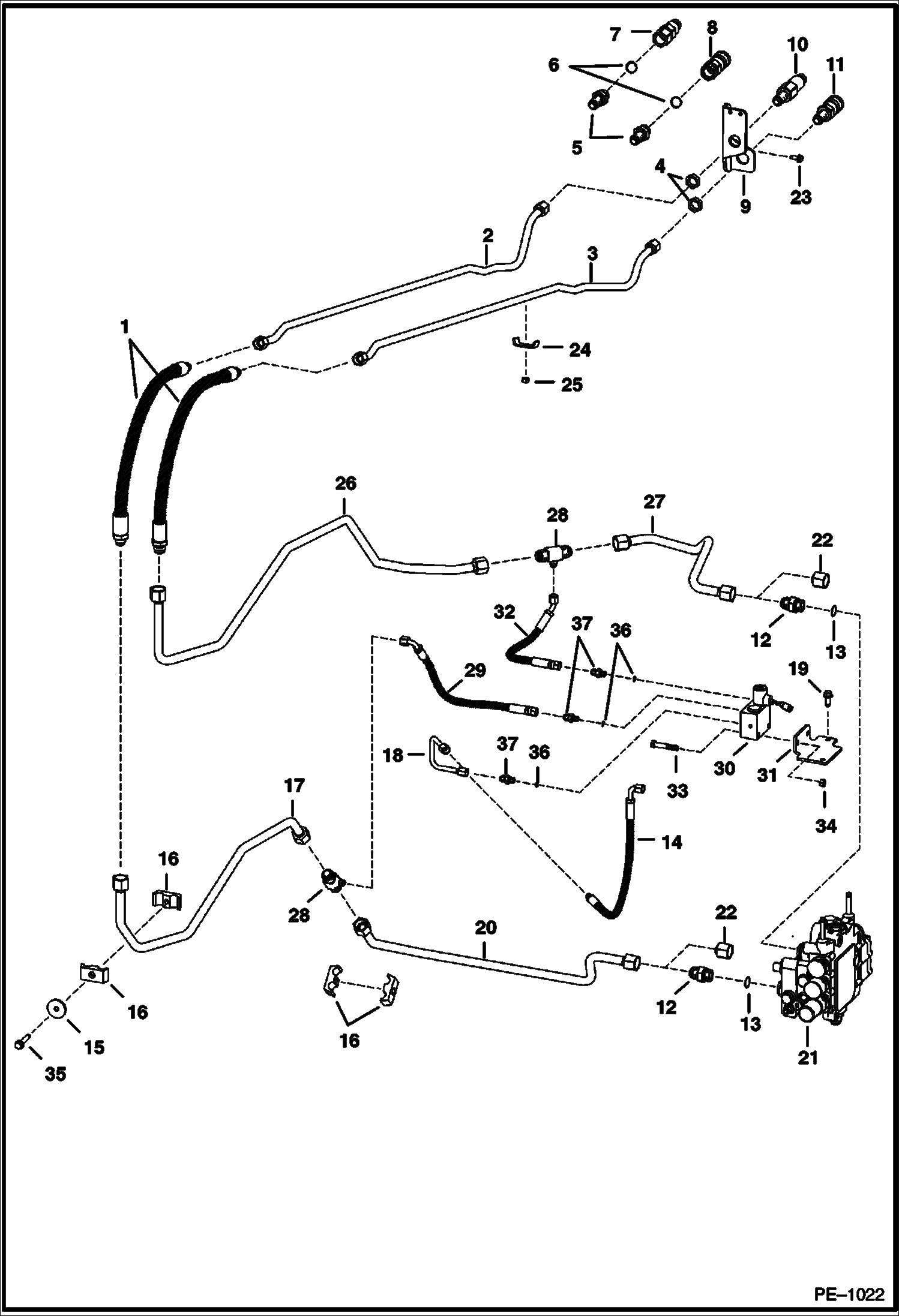 Схема запчастей Bobcat 700s - AUXILIARY HYDRAULICS (W/Pressure Relief Valve) (S/N 5122 63234 & Bel, 5124 52026 & Bel) HYDRAULIC SYSTEM