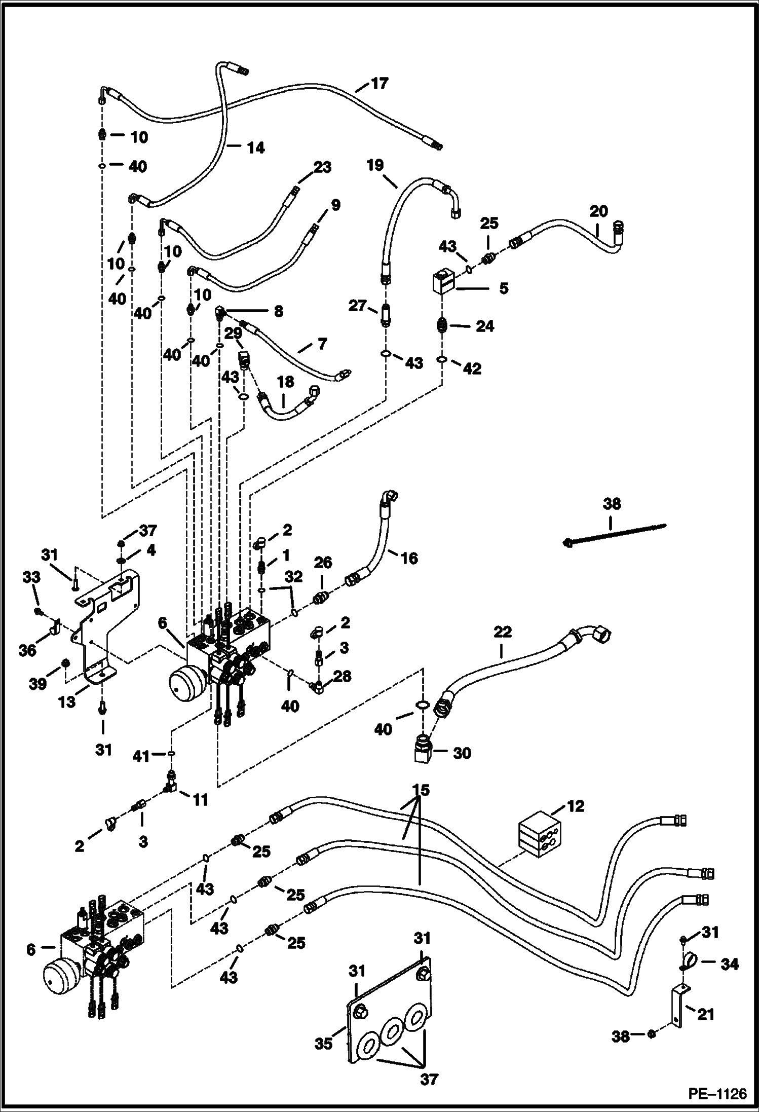 Схема запчастей Bobcat 328 - HYDRAULIC CIRCUITRY (S/N 232312386 & Below and 232412129 & Below) HYDRAULIC SYSTEM
