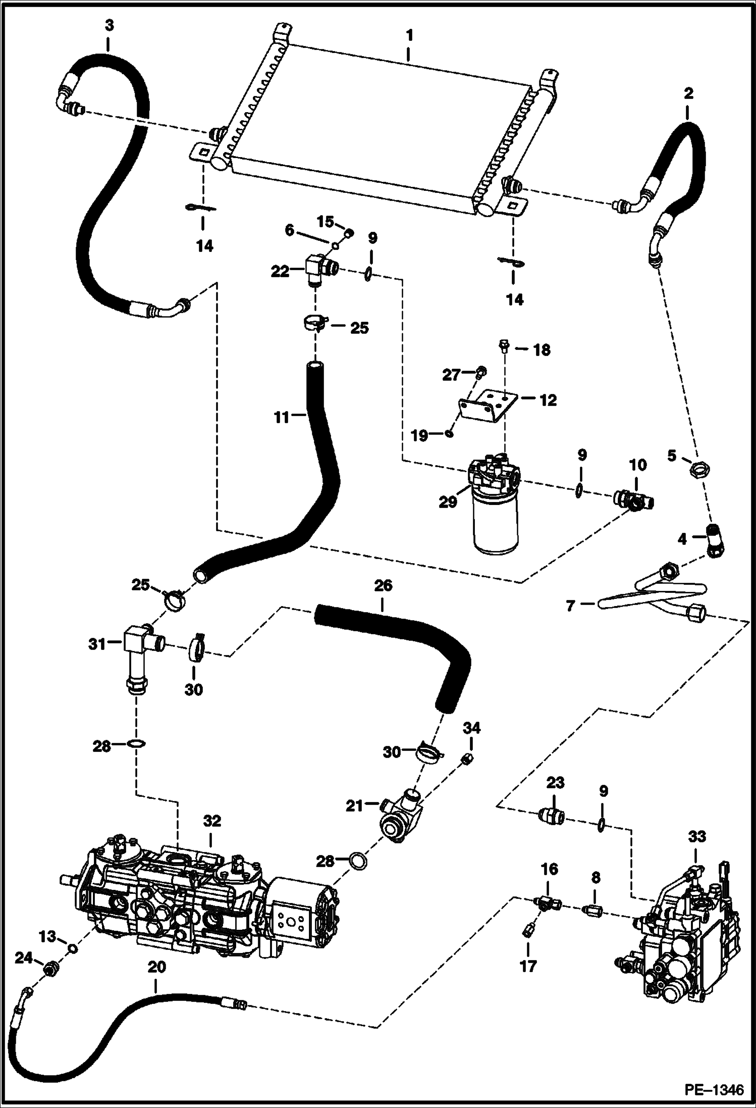 Схема запчастей Bobcat 800s - HYDROSTATIC CIRCUITRY (W/Cooler) HYDROSTATIC SYSTEM