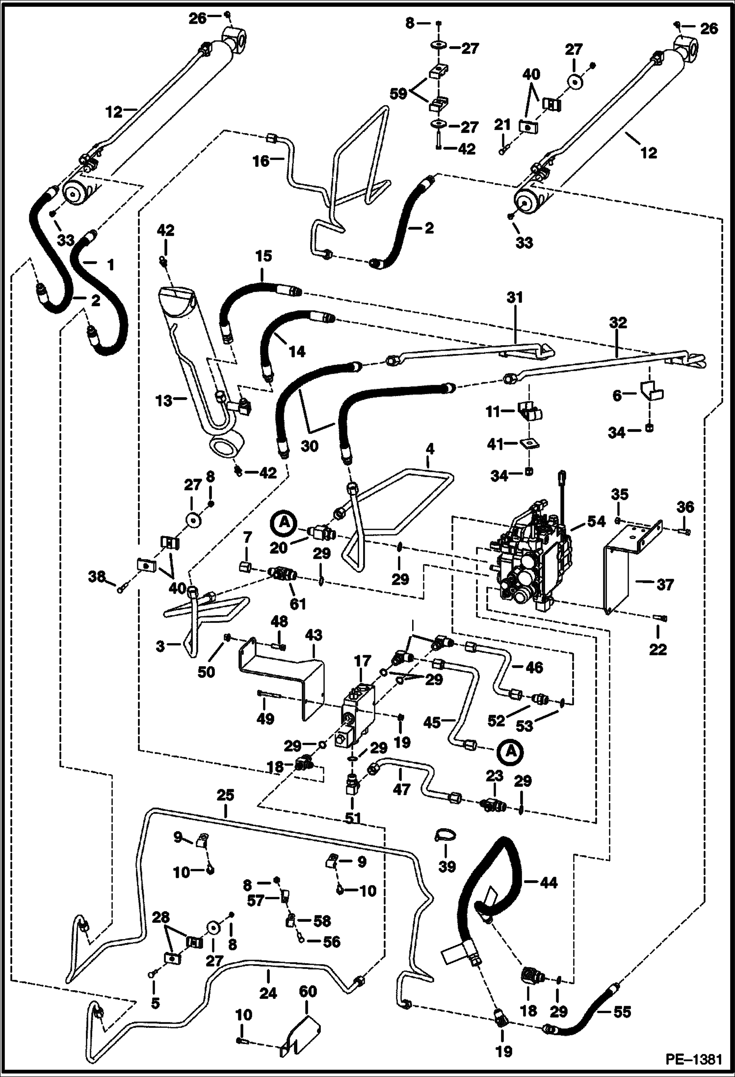 Схема запчастей Bobcat A-Series - HYDRAULIC CIRCUITRY (W/Bucket Positioning Valve) HYDRAULIC SYSTEM