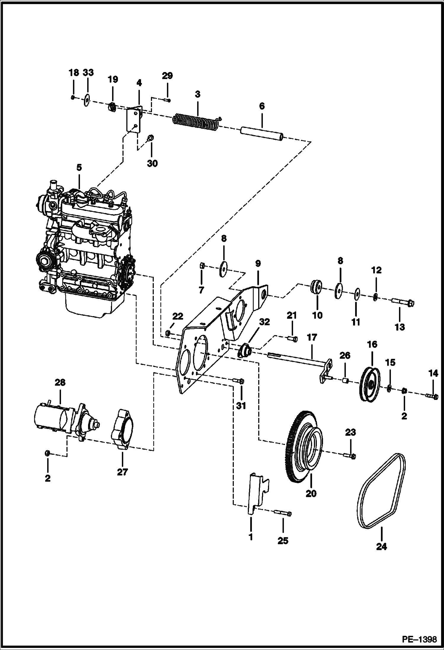 Схема запчастей Bobcat 400s - ENGINE & ATTACHING PARTS (Belt Drive, Hyd.) (S/N 5200 11681 & Above, 5199 11410 & Above) POWER UNIT