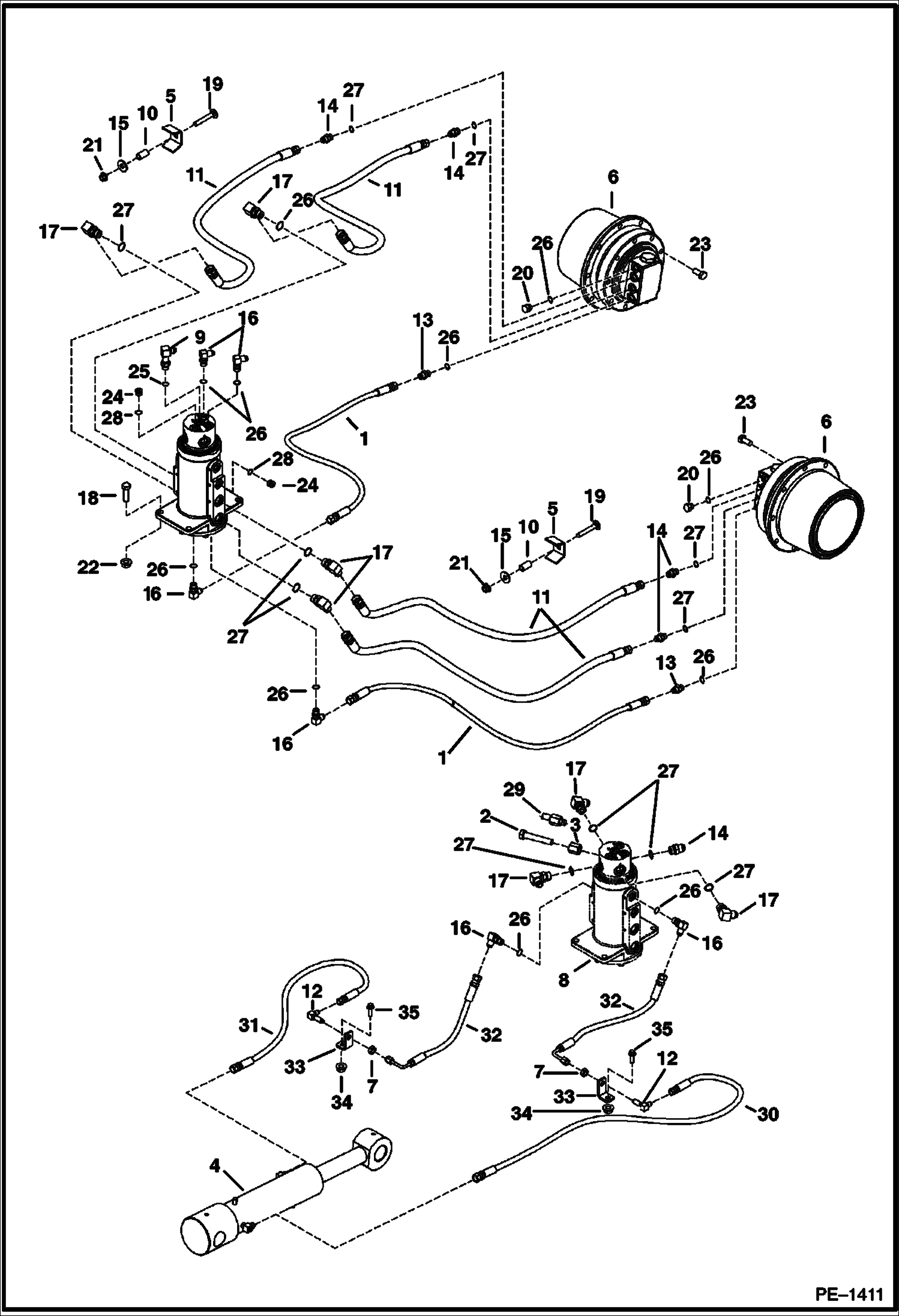 Схема запчастей Bobcat 328 - HYDRAULIC CIRCUITRY (S/N 232312280 & Above and 232412043 & Above) HYDRAULIC SYSTEM