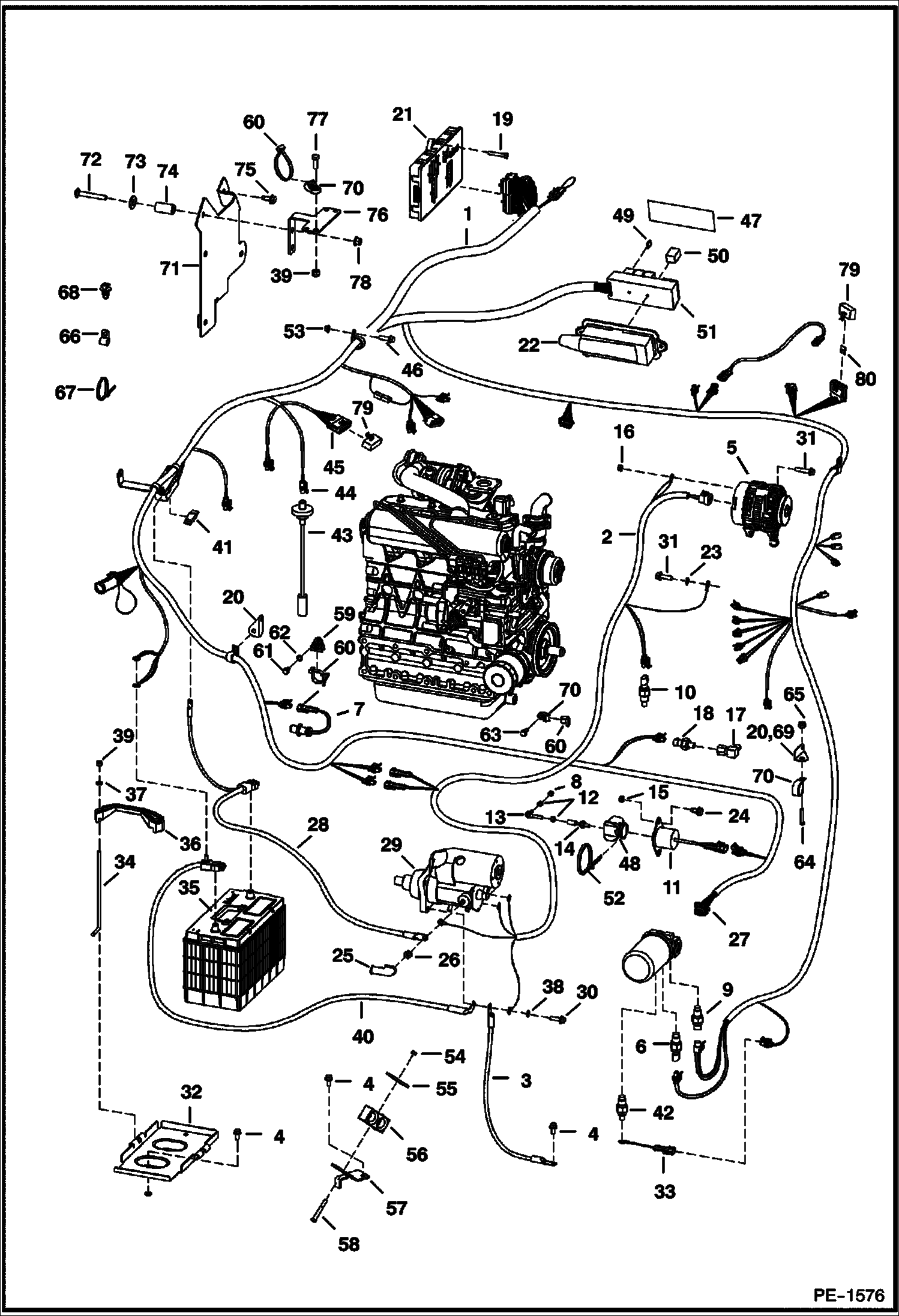 Схема запчастей Bobcat 700s - ENGINE ELECTRICAL CIRCUITRY (S/N 5122 58000 & Above, 5124 51000 & Above) (Front & Rear Lights located on Ill. PE1062) ELECTRICAL SYSTEM