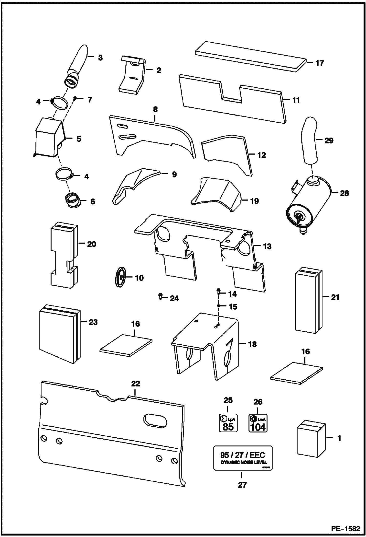 Схема запчастей Bobcat S-Series - SOUND KIT (S/N 517625001 & Above, 518115001 & Above, 519028001 & Above, 519215001 & Above) ACCESSORIES & OPTIONS