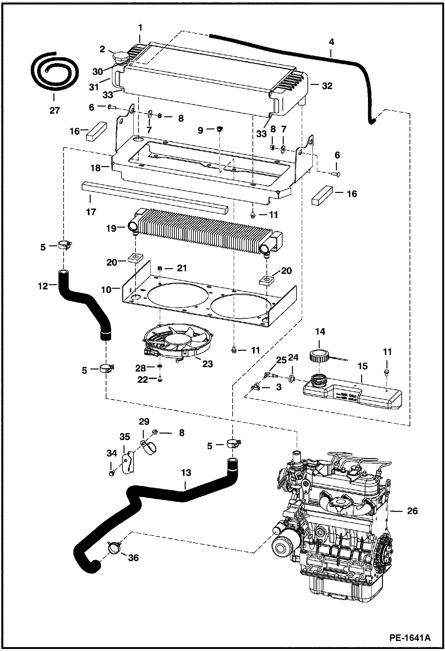 Схема запчастей Bobcat 400s - ENGINE & ATTACHING PARTS (Cooling Group) (Kubota-D1005-E3B-BC-3)(Tier IV Replacement) REPLACEMENT ENGINE