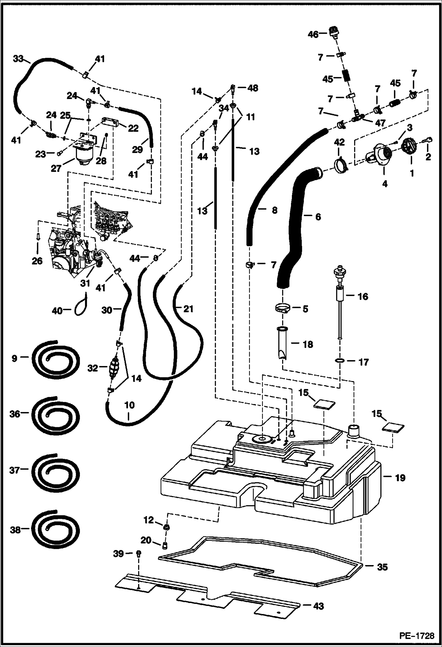 Схема запчастей Bobcat T-Series - FUEL SYSTEM MAIN FRAME