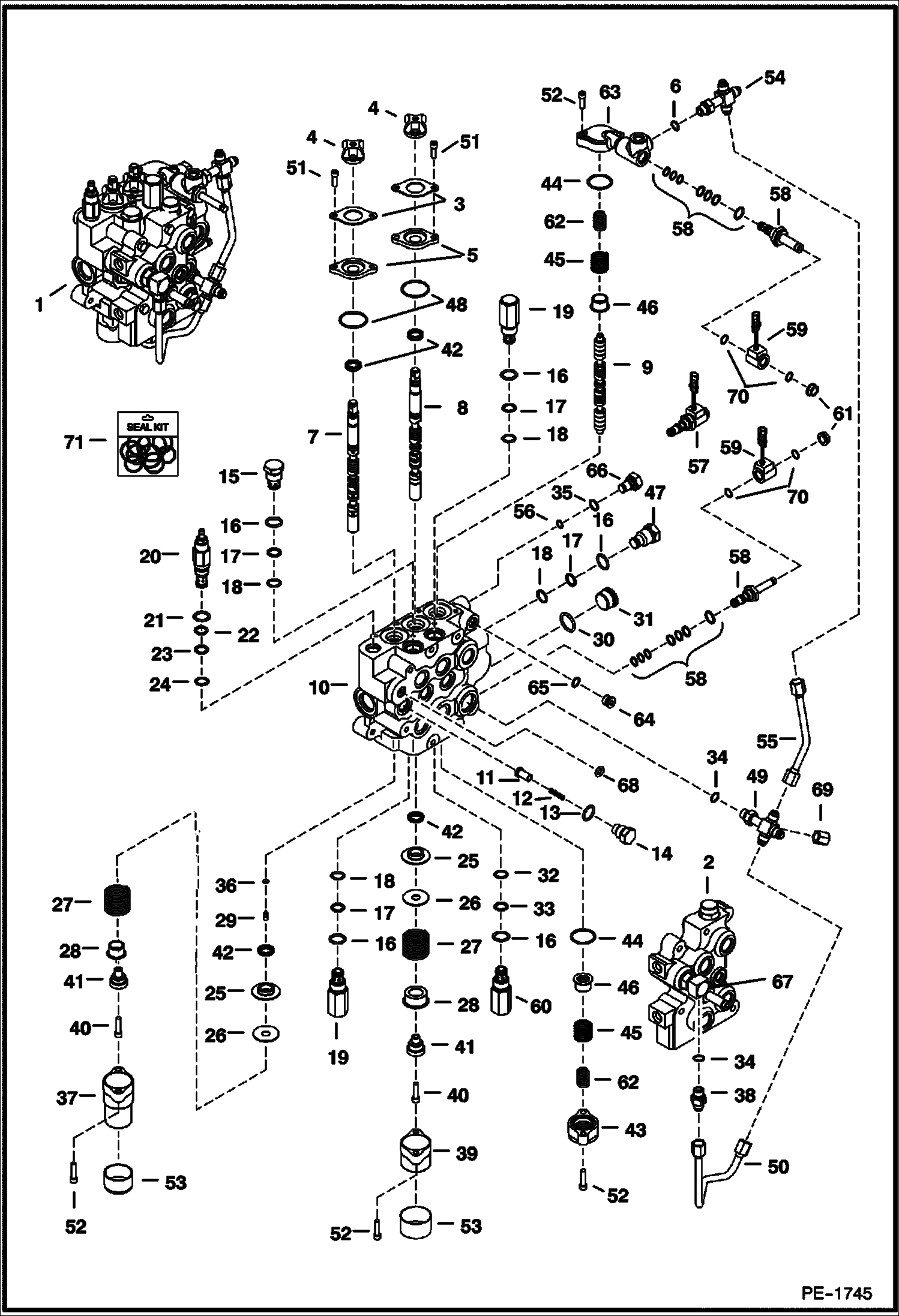 Схема запчастей Bobcat T-Series - HYDRAULIC CONTROL VALVE (Advanced Hand Control System) (5231 11001-99999, 5230 11001-99999) (5256 12999, 5257 11999 & Below) HYDRAULIC SYSTEM