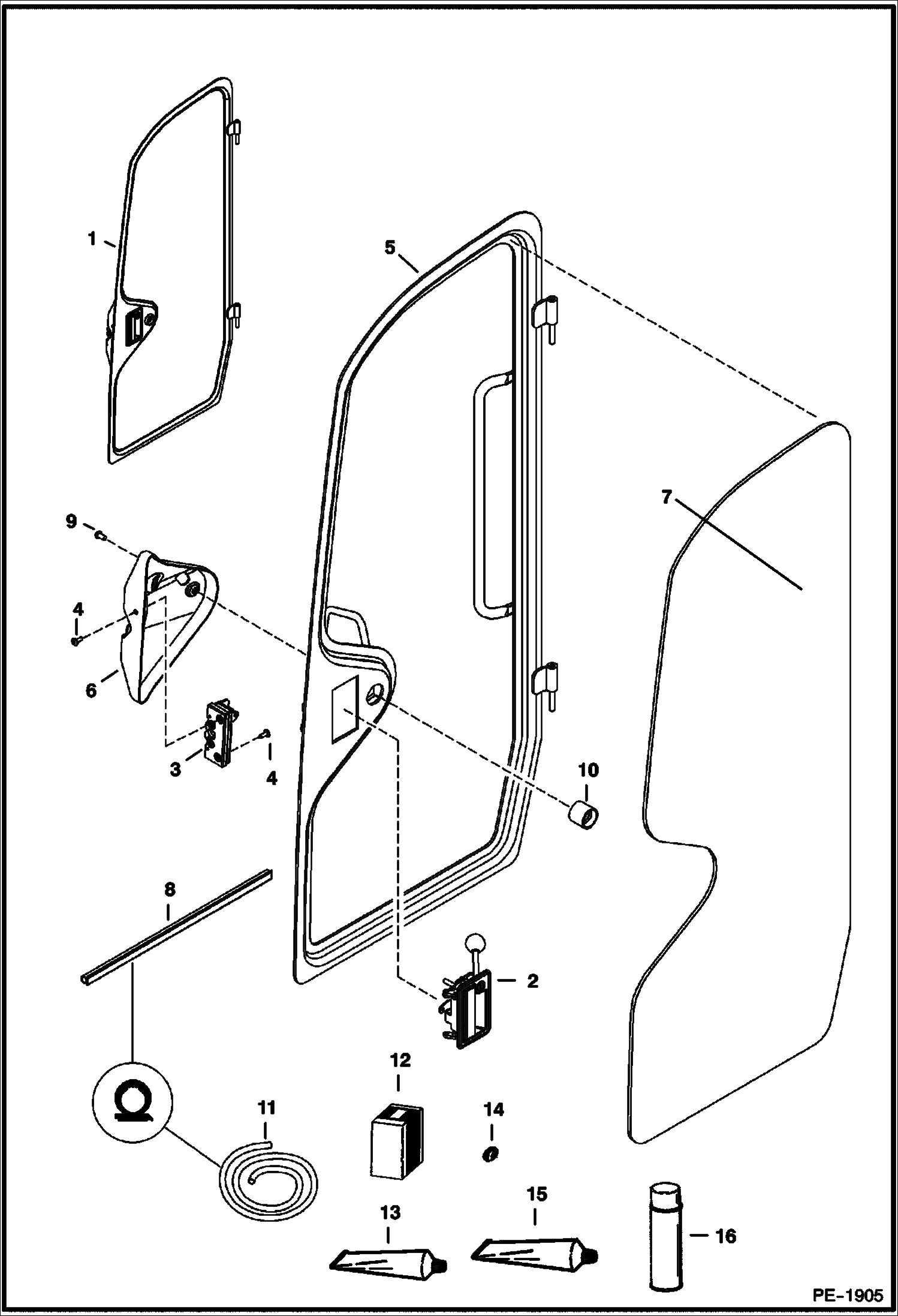 Схема запчастей Bobcat 331 - OPERATOR CAB (Door 1 Piece Glass) MAIN FRAME