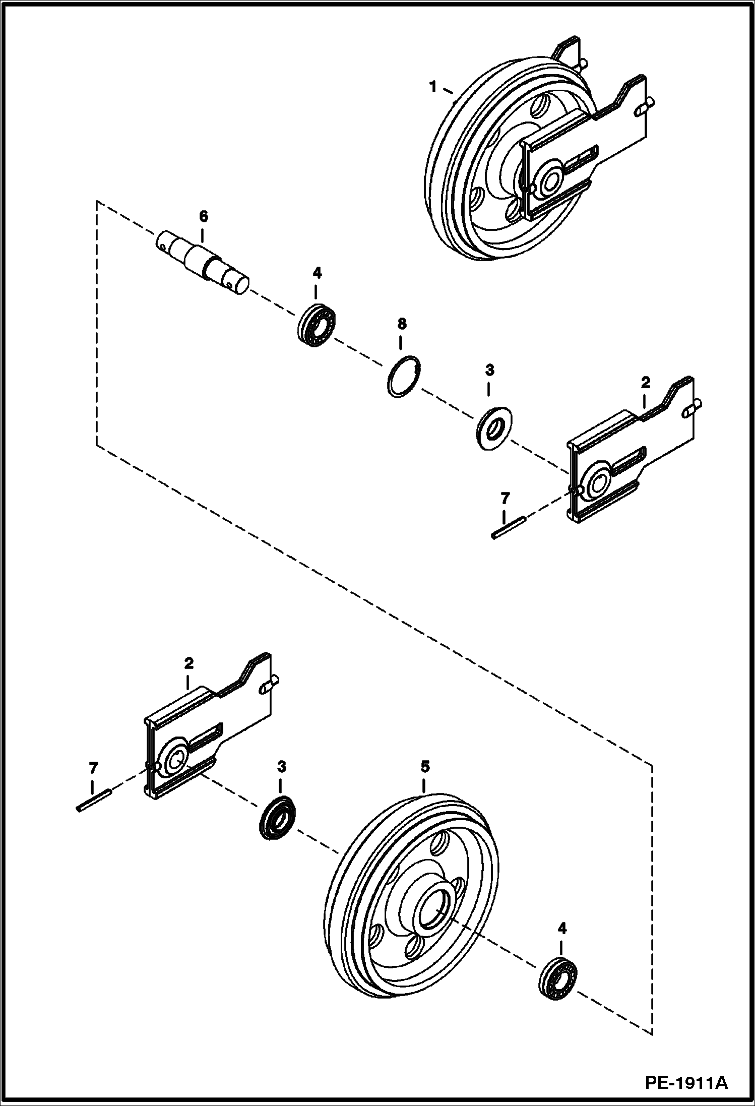Схема запчастей Bobcat 331 - FRONT IDLER (W/ Holes In Idler) (S/N 234312181-234312999, 234411147-234411999, 234511909-234512999) UNDERCARRIAGE