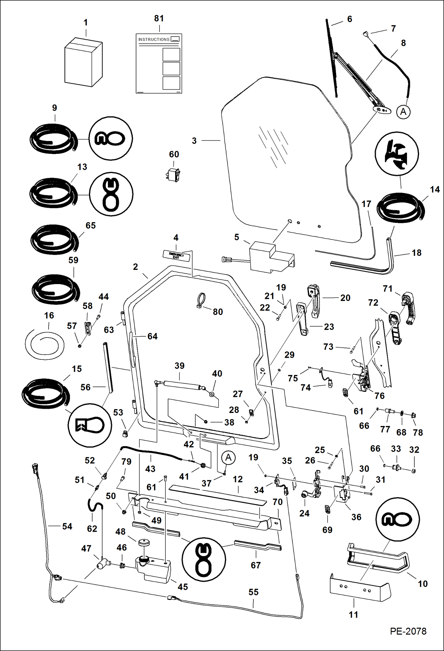 Схема запчастей Bobcat S-Series - CAB DOOR ACCESSORIES & OPTIONS