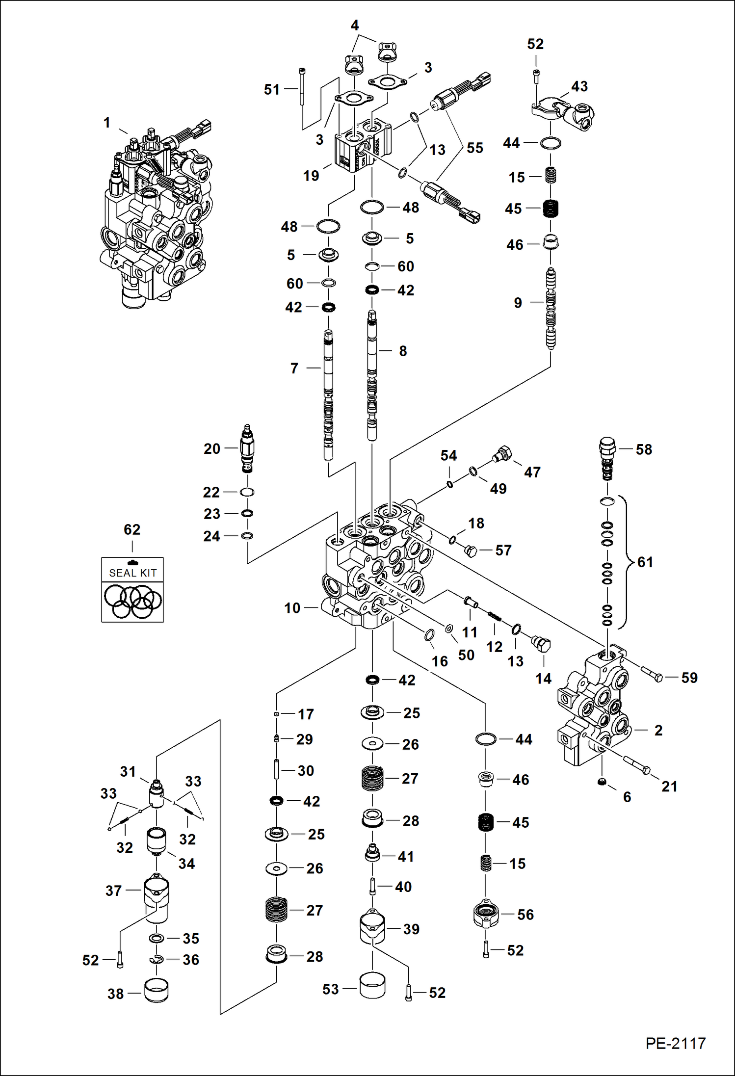 Схема запчастей Bobcat 800s - HYDRAULIC CONTROL VALVE (Spool Lock) (W/ BICS Control Valve) (Service Valve) HYDRAULIC SYSTEM