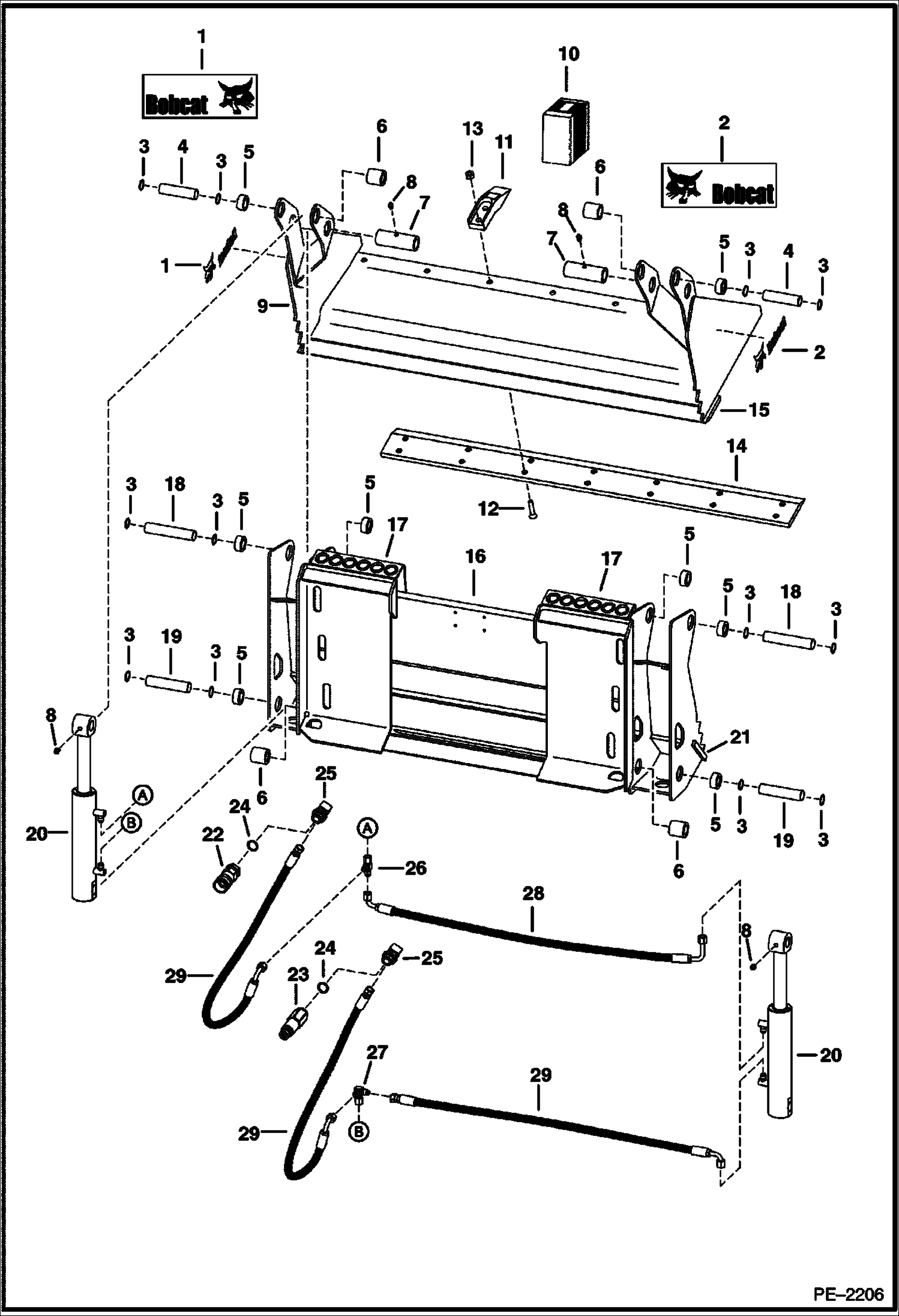 Схема запчастей Bobcat COMBINATION BUCKET - 44 COMBINATION BUCKET SN 0300 00210 & Below Loader