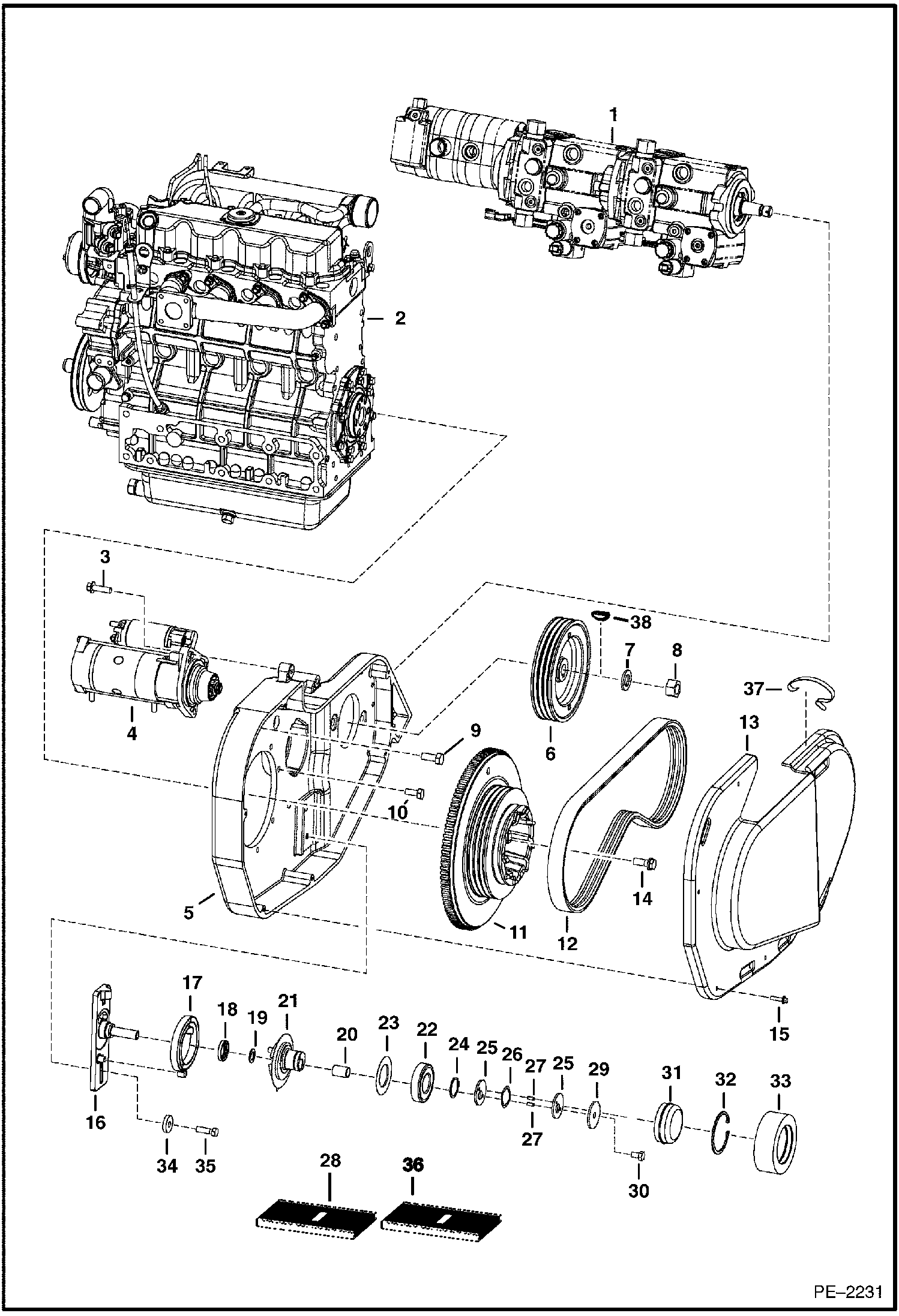 Схема запчастей Bobcat 5600 - ENGINE & ATTACHING PARTS (Belt Drive, Hyd.) (424811001 & Above) POWER UNIT