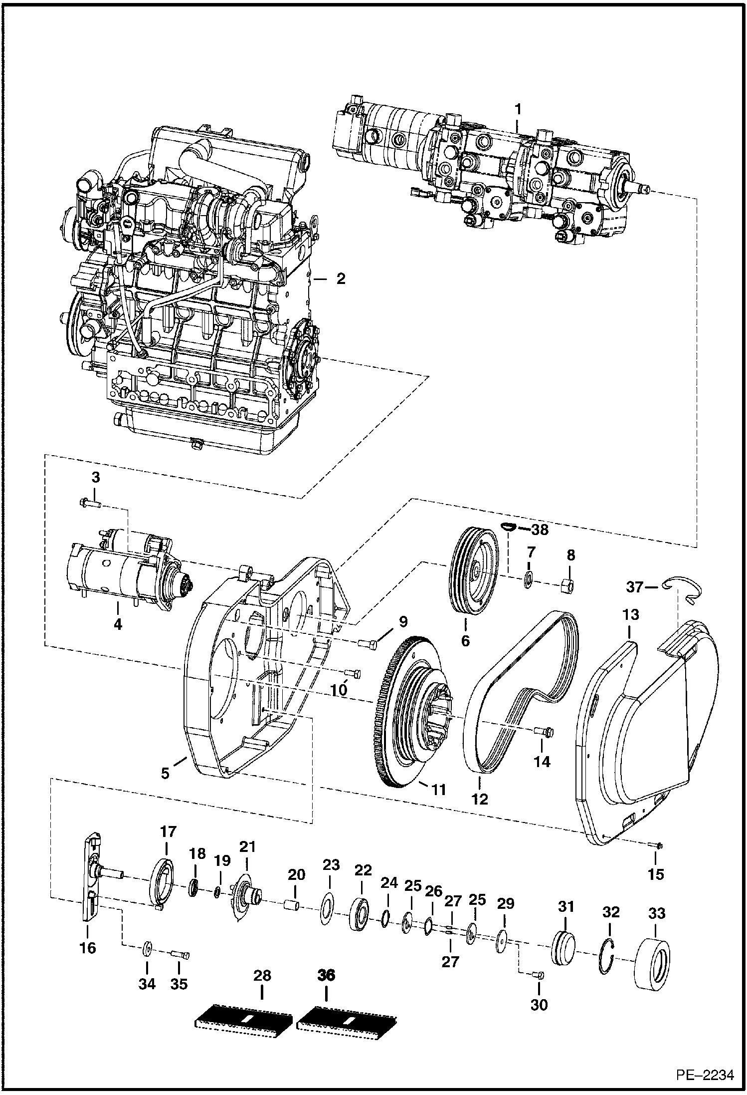 Схема запчастей Bobcat 5600 - ENGINE & ATTACHING PARTS (Belt Drive, Hyd.) (Turbo) (424711001 & Above) POWER UNIT