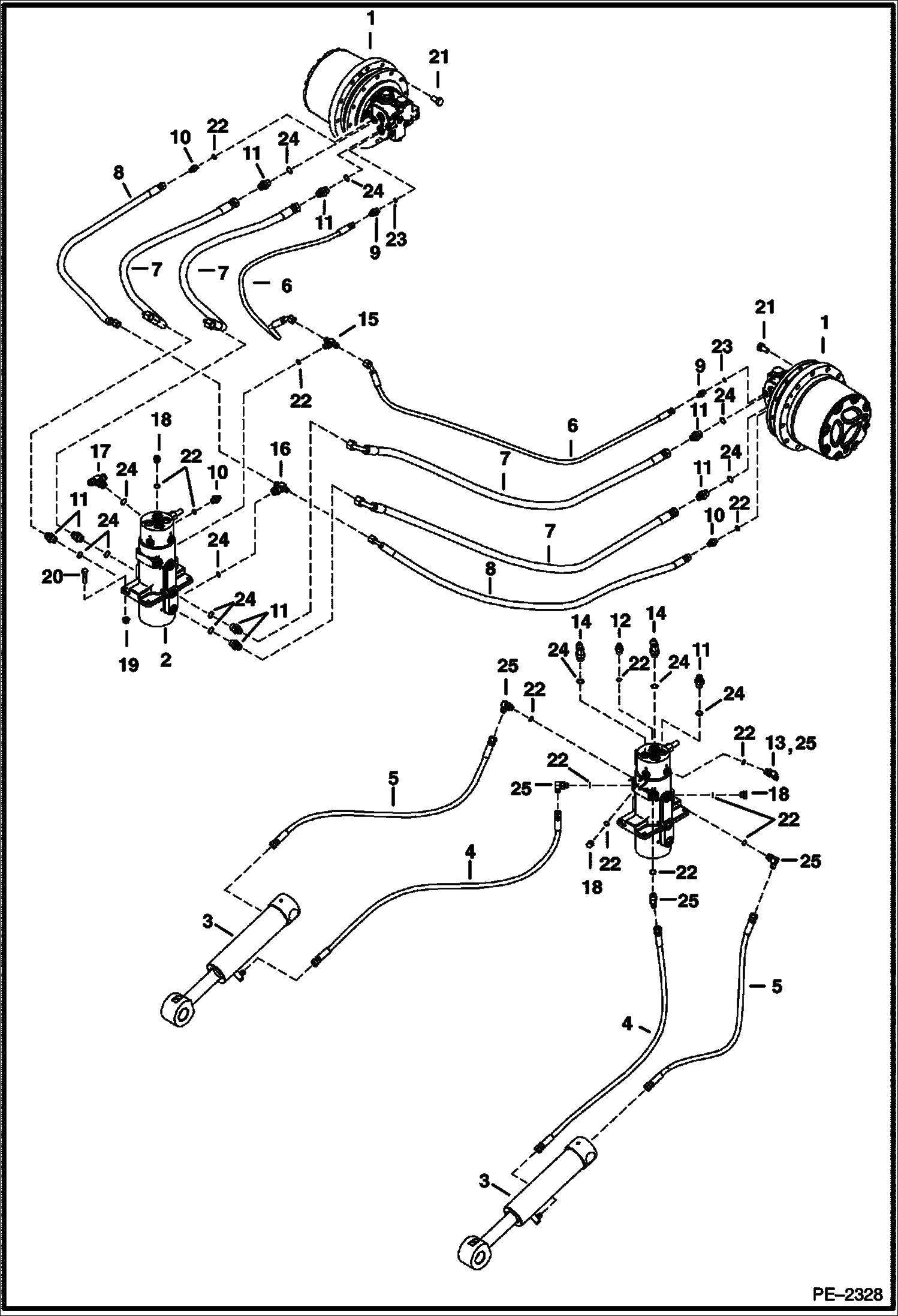 Схема запчастей Bobcat 430 - HYDRAULIC CIRCUITRY (Lower) (S/N 562912751 & Below) HYDRAULIC SYSTEM