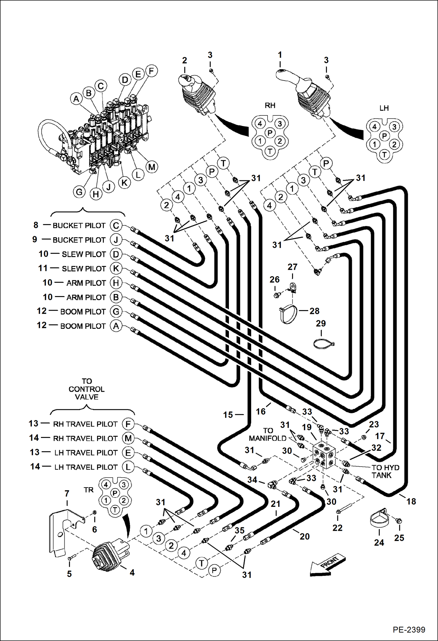 Схема запчастей Bobcat 430 - HYDRAULIC CIRCUITRY (Pilot) (S/N 562912778 & Below) HYDRAULIC SYSTEM