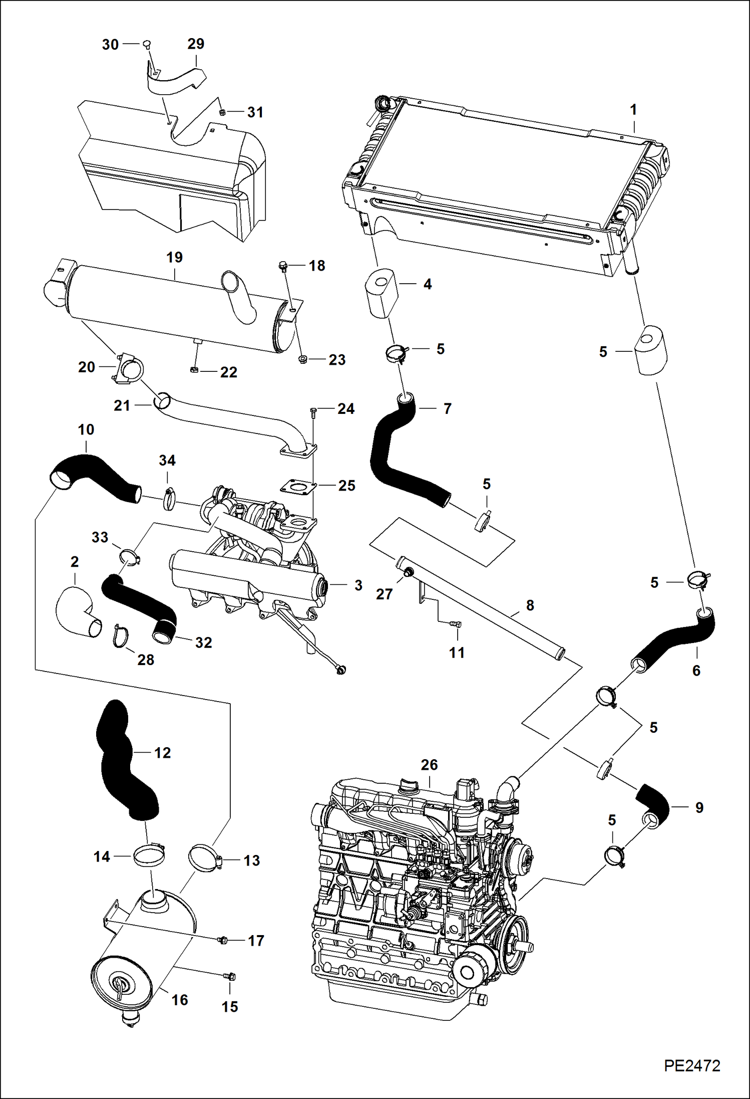 Схема запчастей Bobcat S-Series - ENGINE & ATTACHING PARTS (Air Cleaner, Muffler, Radiator Water Exchanger) (S/N 526711001 & Above, 526611001 & Above) POWER UNIT