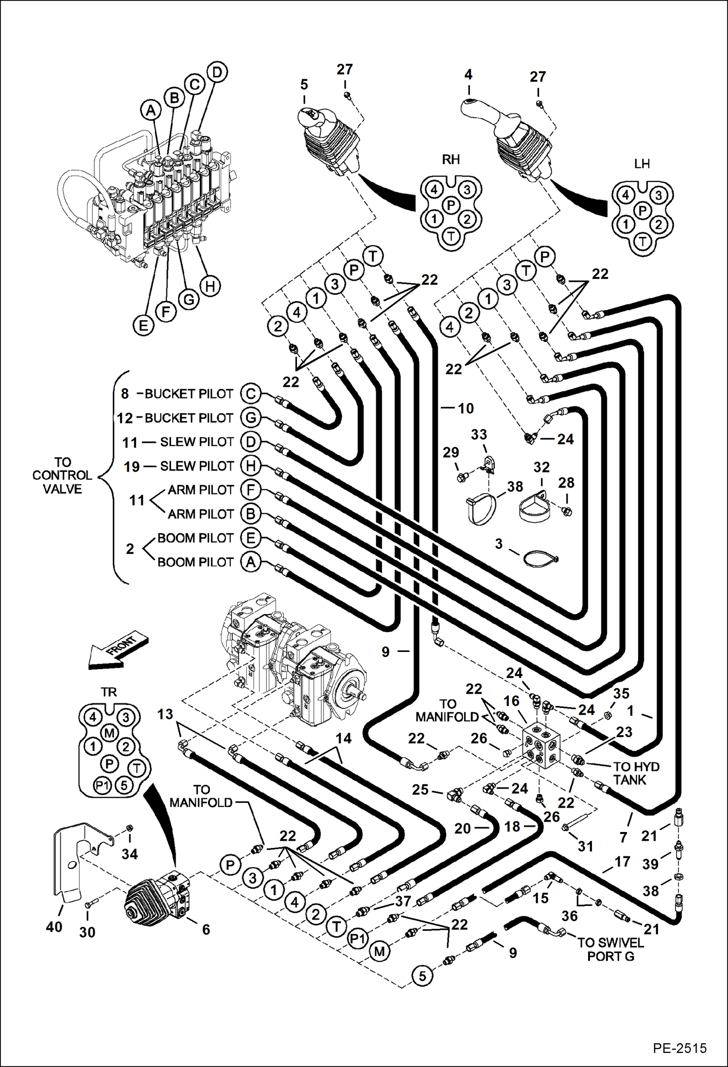 Схема запчастей Bobcat 430 - HYDRAULIC/HYDROSTATIC CIRCUITRY (Pilot) (S/N 563012775 & Below) HYDRAULIC/HYDROSTATIC SYSTEM