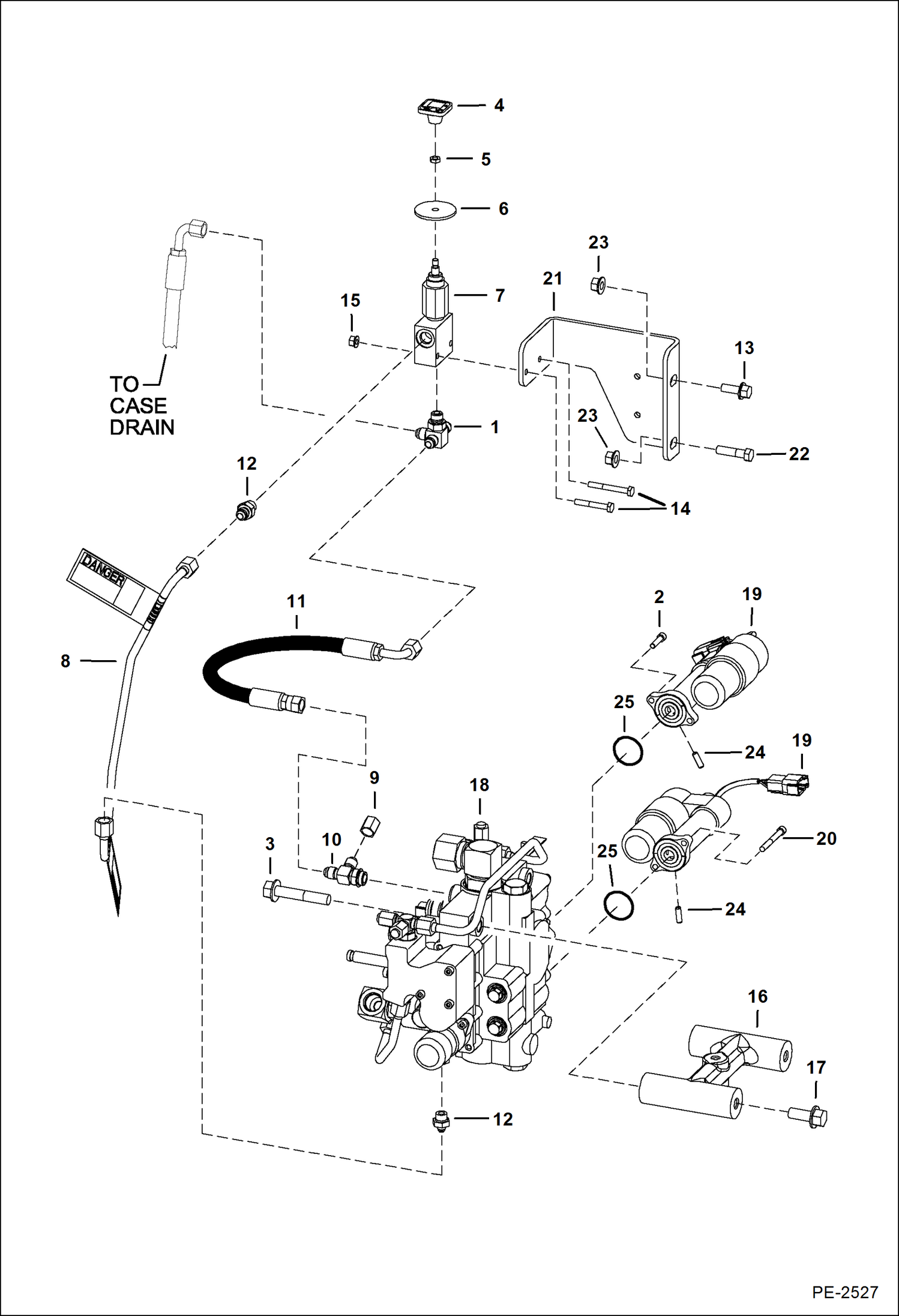 Схема запчастей Bobcat A-Series - LIFT & TILT CONTROL CIRCUITRY (One Piece Valve) (S/N 526412000, 526512000 & Above) HYDRAULIC SYSTEM