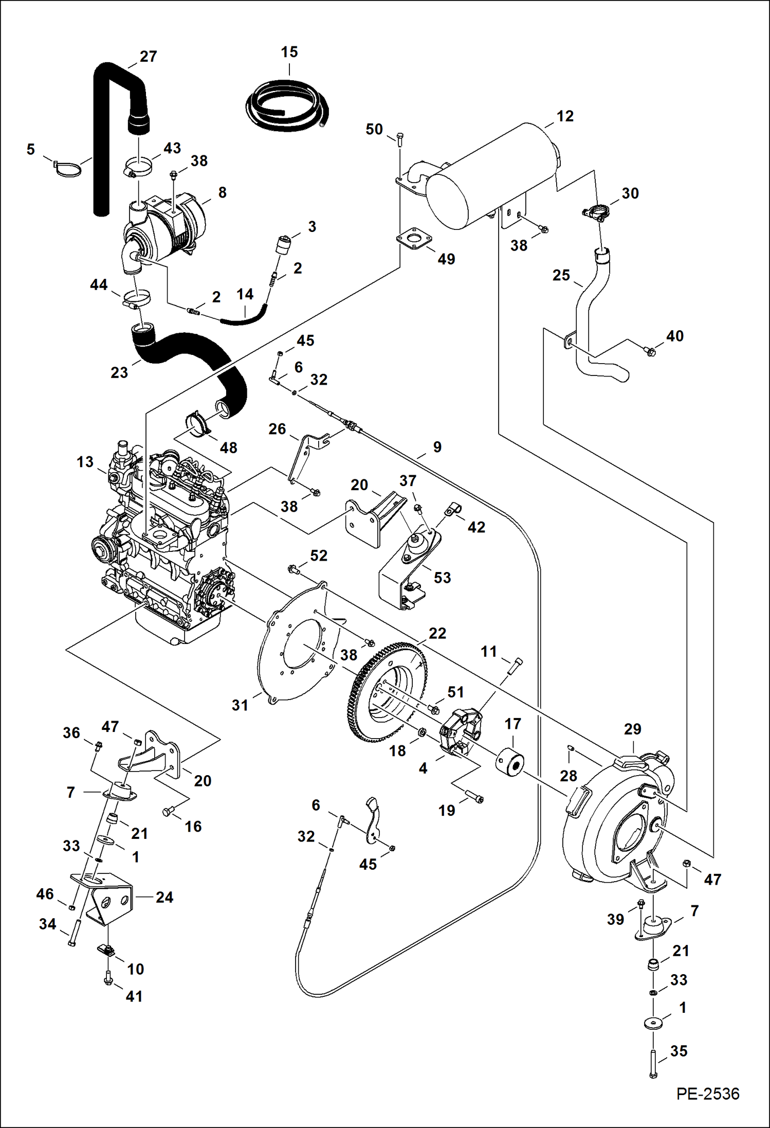 Схема запчастей Bobcat 320 - ENGINE & ATTACHING PARTS (Air Cleaner, Muffler, Engine Mounts) POWER UNIT