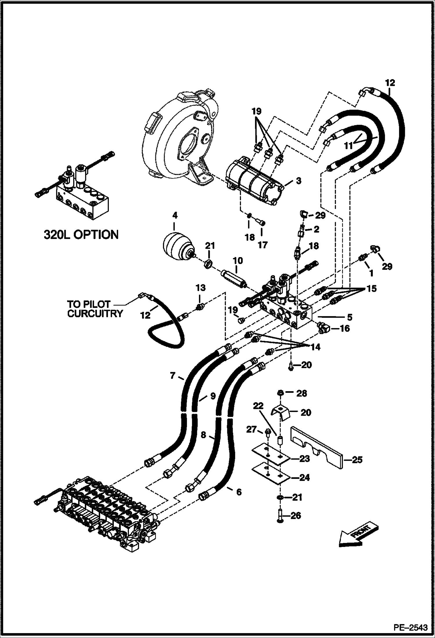Схема запчастей Bobcat 323 - HYDRAULIC CIRCUITRY (Manifold) (320J) HYDRAULIC SYSTEM