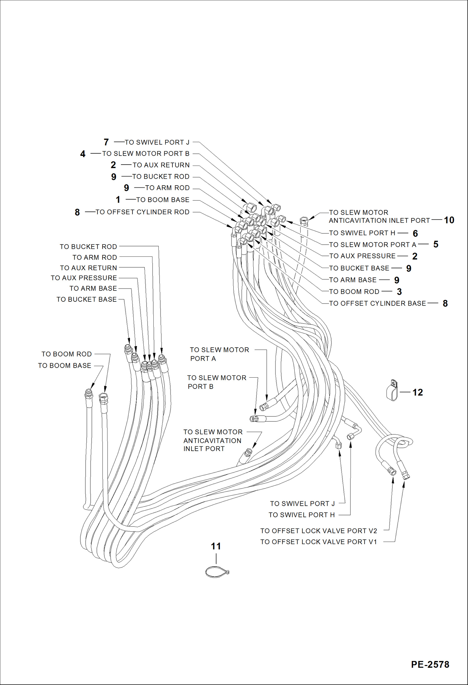 Схема запчастей Bobcat 430 - HYDRAULIC CIRCUITRY (Function Hoses) HYDRAULIC/HYDROSTATIC SYSTEM