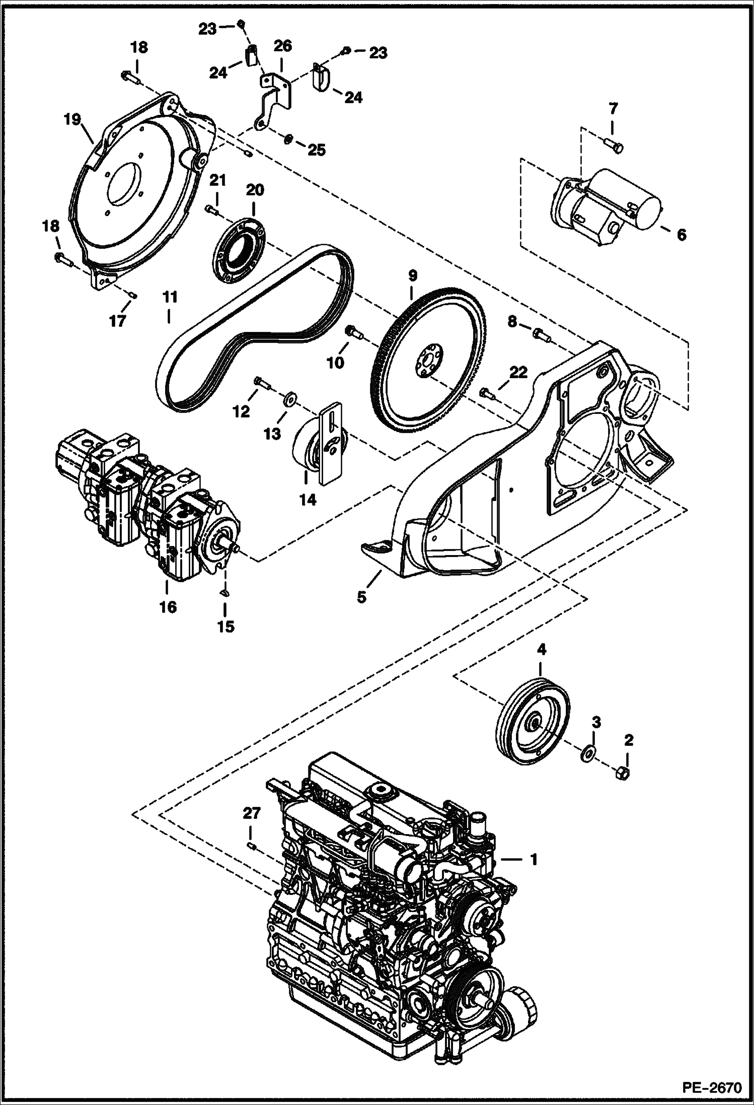Схема запчастей Bobcat 430 - ENGINE & ATTACHING PARTS (Belt Drive System) POWER UNIT