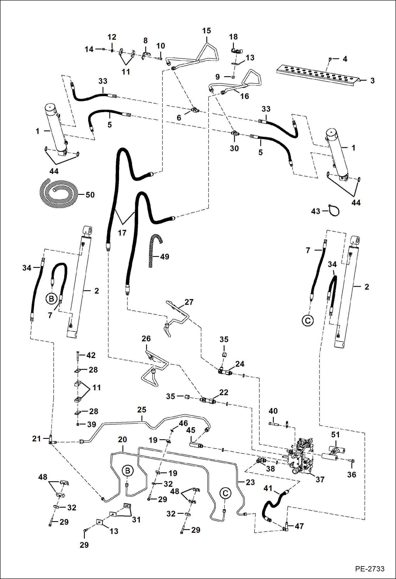 Схема запчастей Bobcat S-Series - HYDRAULIC CIRCUITRY (W/O Bucket Positioning Valve) HYDRAULIC SYSTEM