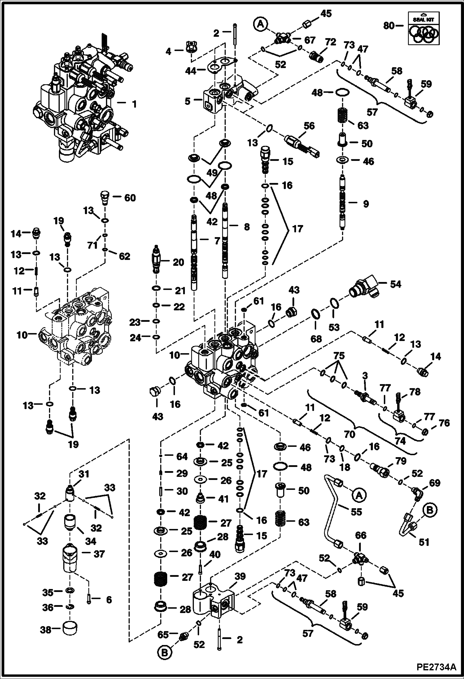 Схема запчастей Bobcat T-Series - HYDRAULIC CONTROL VALVE (Manual Controls) (S/N A3LL34999 & Below) HYDRAULIC SYSTEM