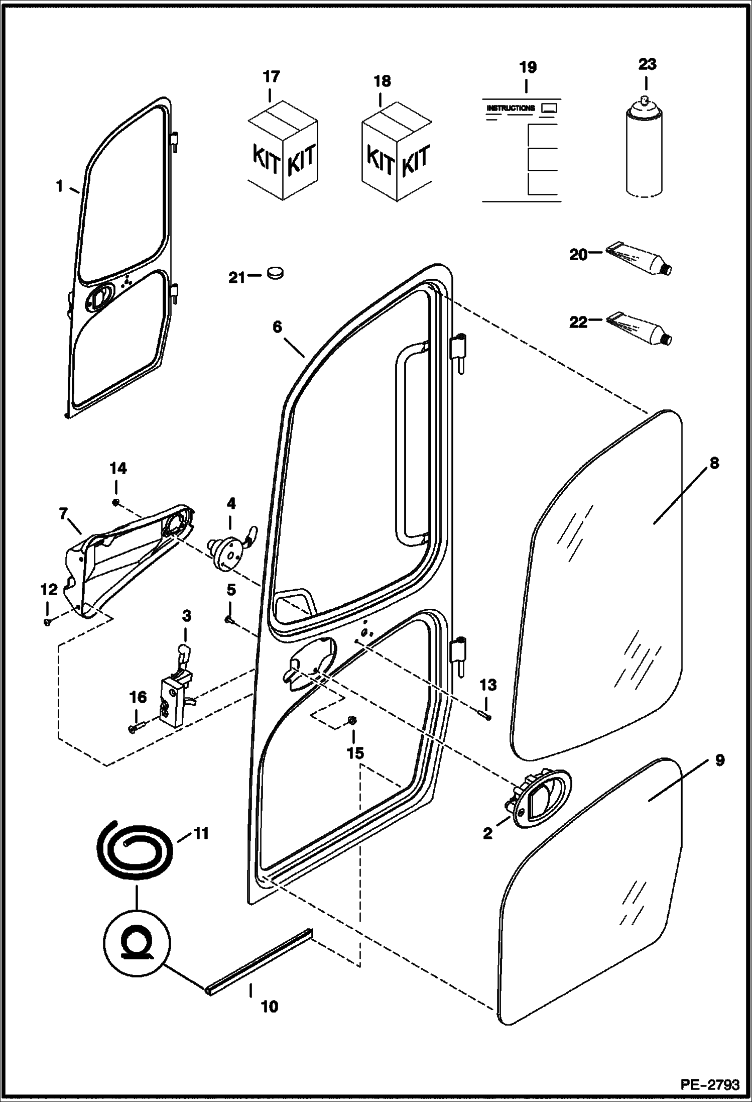 Схема запчастей Bobcat 331 - OPERATOR CAB (Door 2 Piece Glass) MAIN FRAME
