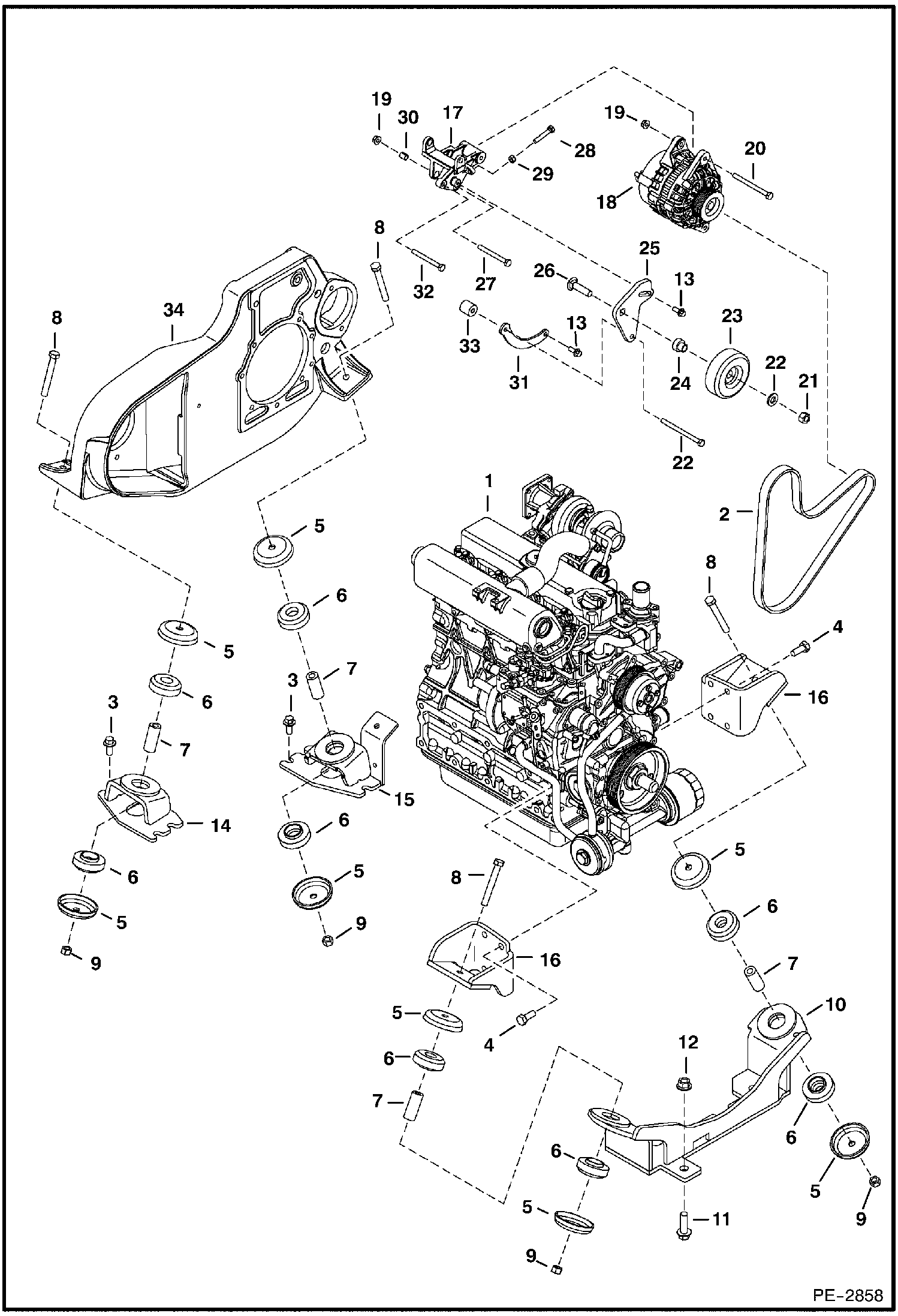 Схема запчастей Bobcat 435 - ENGINE & ATTACHING PARTS (Engine Mounts) (S/N 563212002 & Above) POWER UNIT