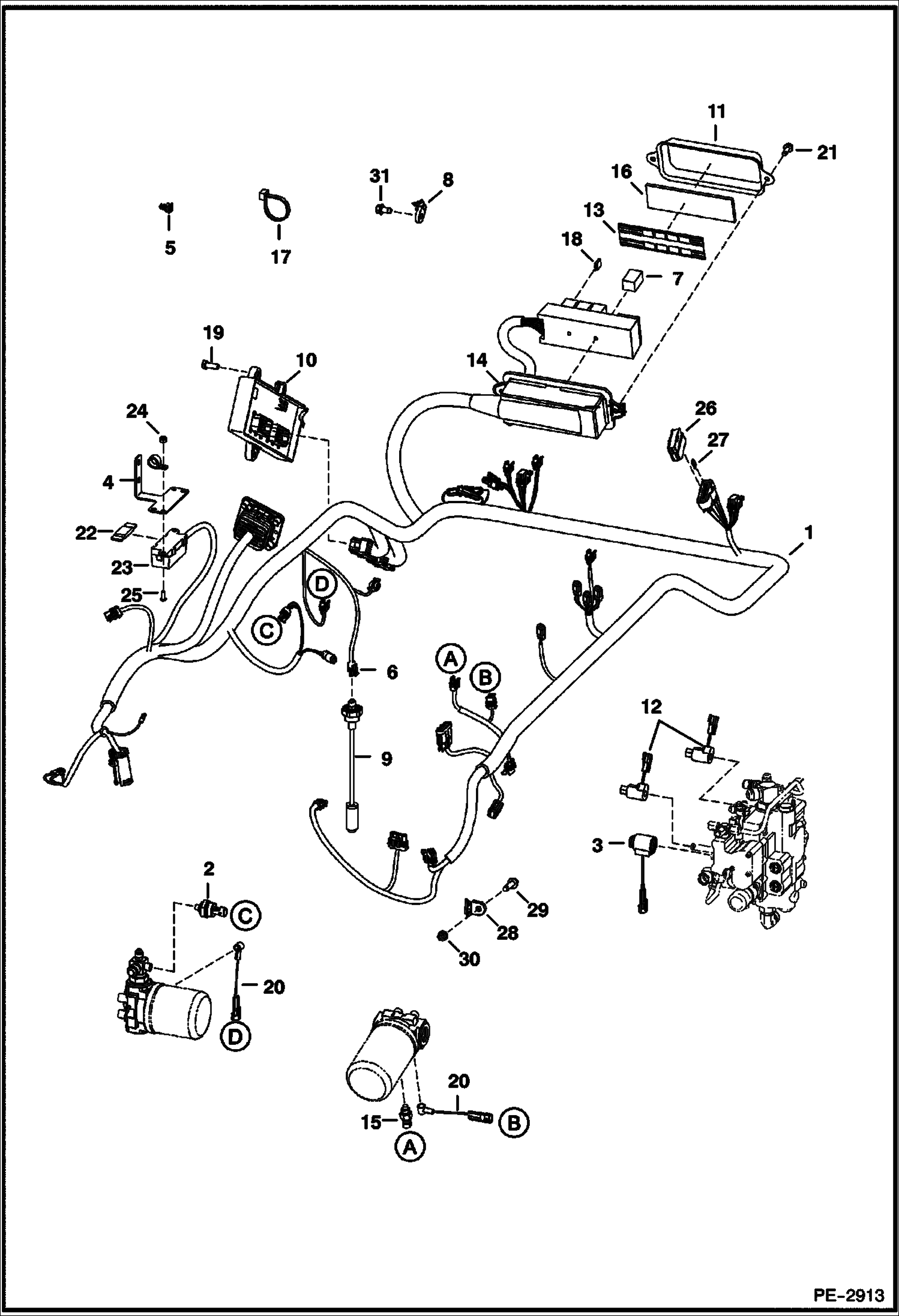 Схема запчастей Bobcat S-Series - ENGINE ELECTRICAL CIRCUITRY (S/N 529211001 & Above, A14W11001 & Above, 529611001 & Above, A1Z711001 - 59999, A8KA11001 - 59999) ELECTRICAL SYSTEM
