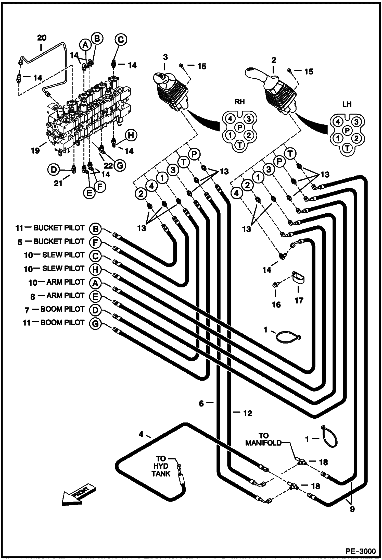 Схема запчастей Bobcat 329 - HYDRAULIC CIRCUITRY (Pilot) HYDRAULIC SYSTEM